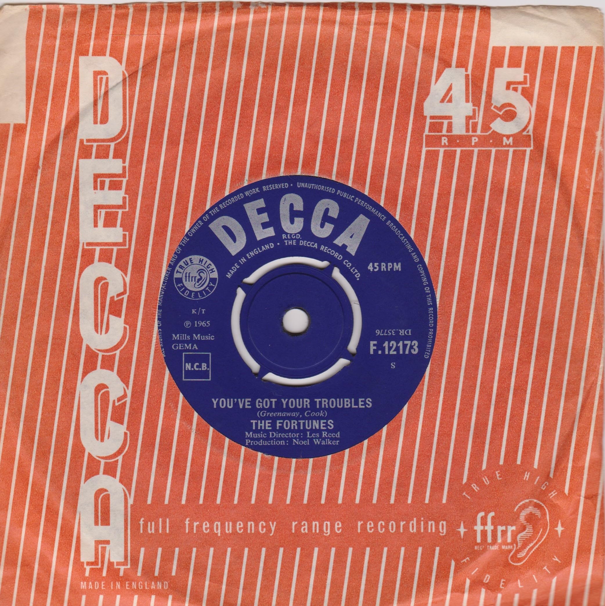 The Fortunes – You've Got Your Troubles (Decca 1965) 7" vinyl single VG/VG