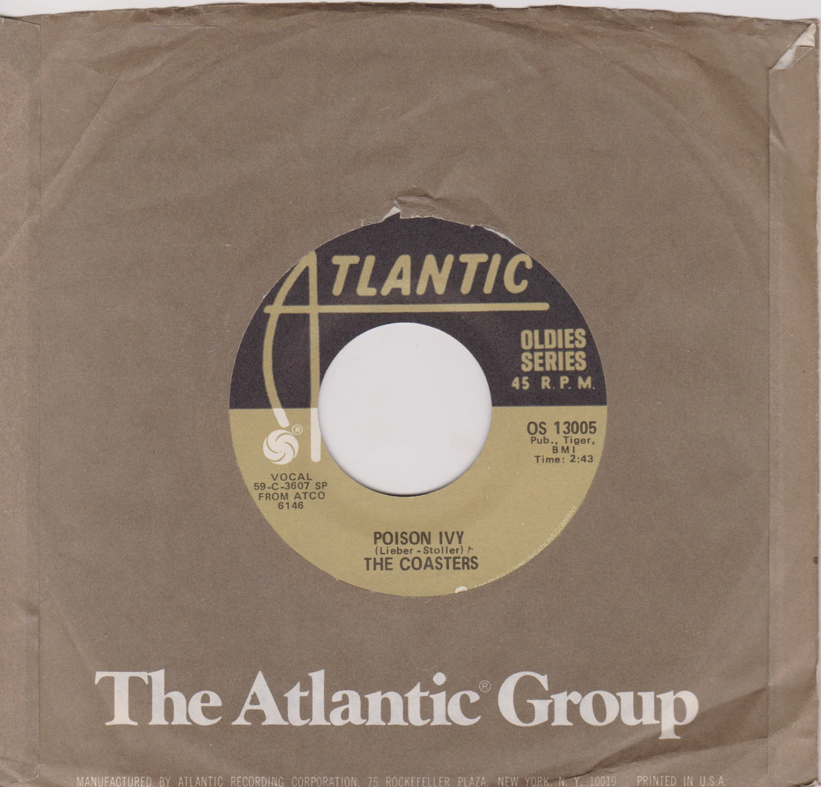The Coasters – Poison Ivy (Atlantic) 7" vinyl US single VG/VG jukebox centre