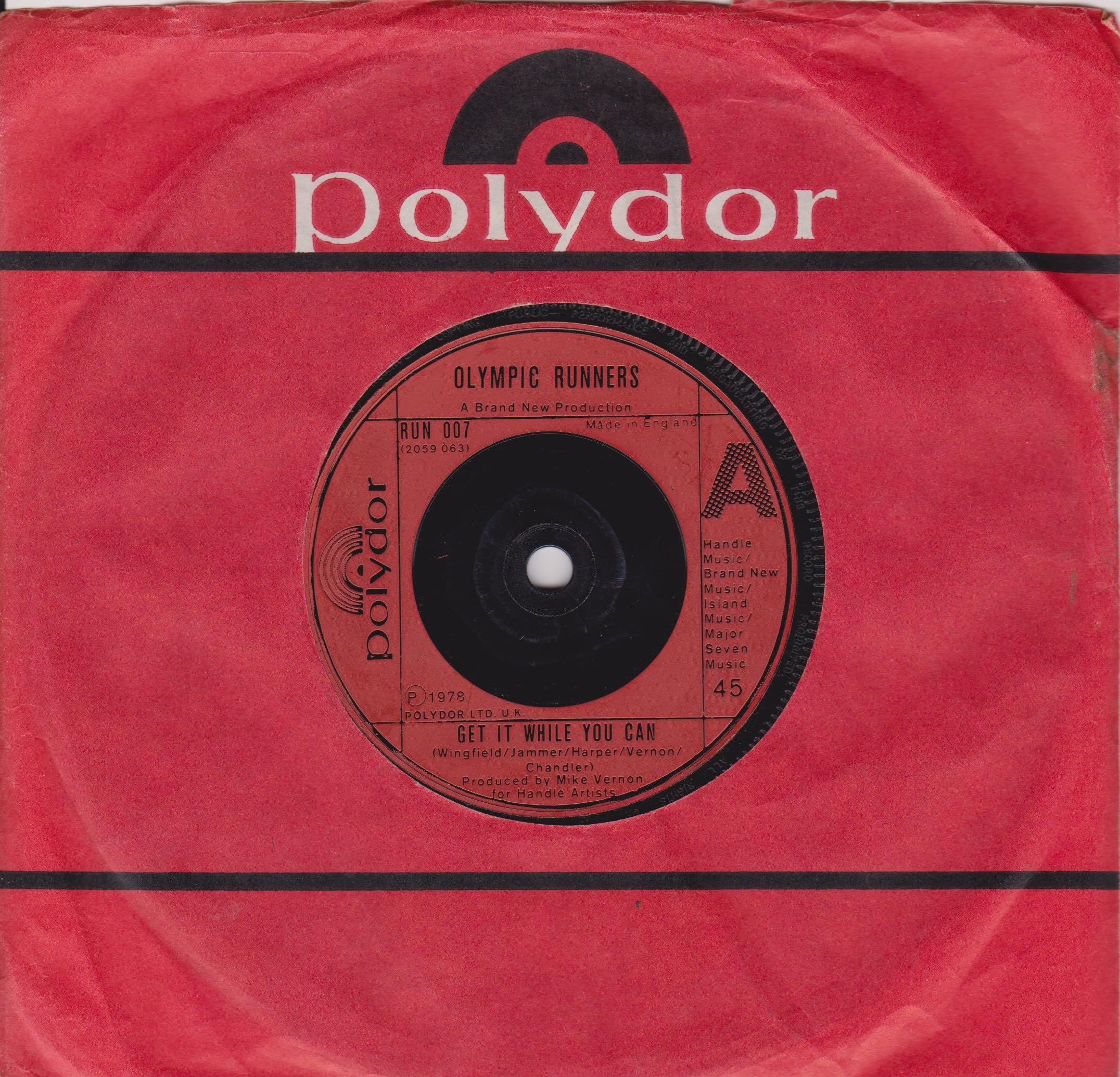 Olympic Runners – Get It While You Can (Polydor 1978) 7" vinyl single VG/VG