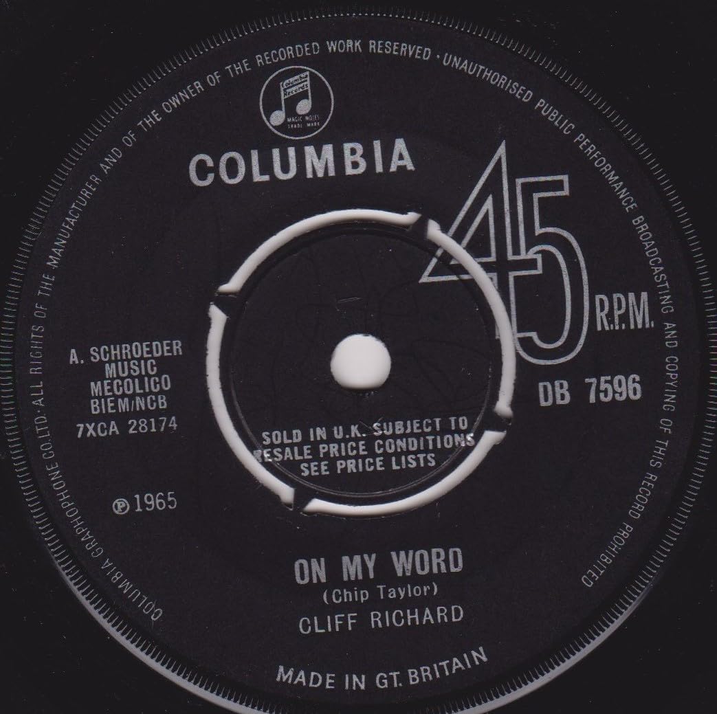 Cliff Richard & The Shadows – On My Word (Columbia 1965) 7" vinyl single VG/-