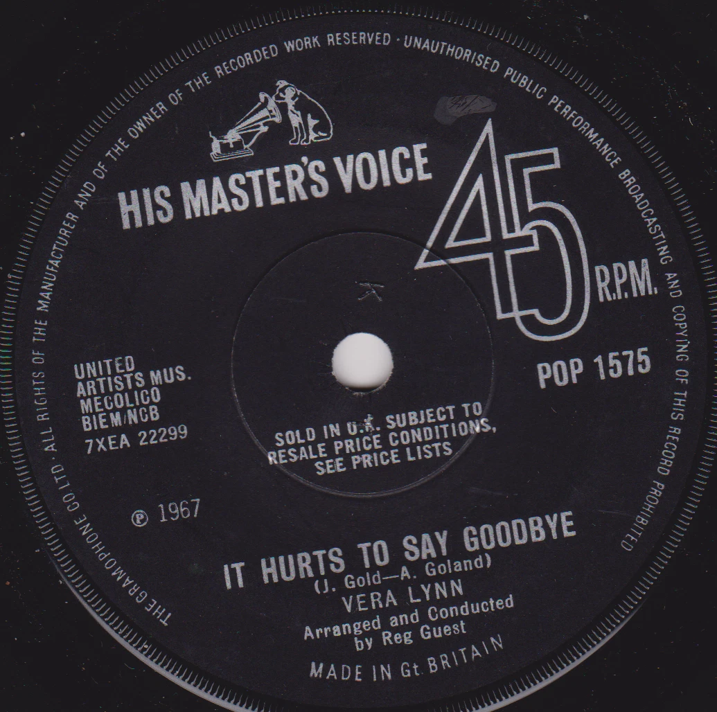 Vera Lynn – It Hurts To Say Goodbye (HMV 1967) 7" vinyl single VG/-