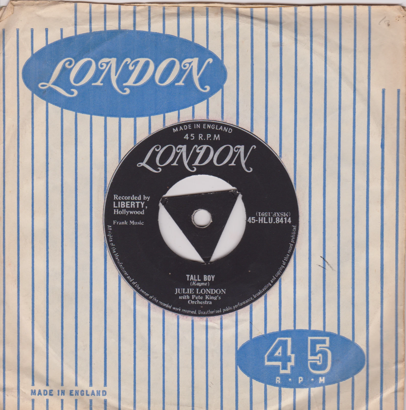 Julie London – Tall Boy (London 1957) 7" vinyl single VG/VG