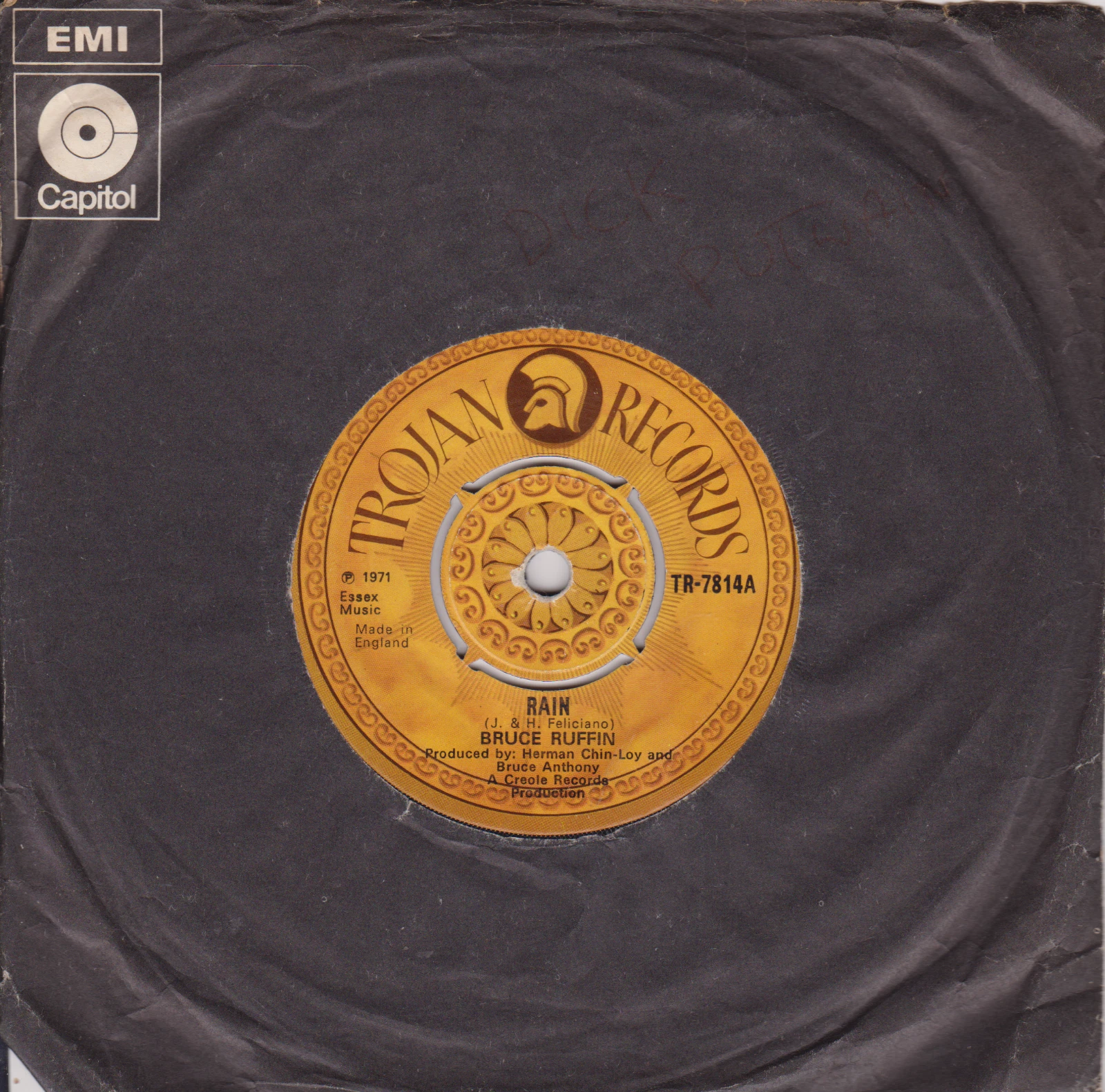 Bruce Ruffin – Rain (Trojan 1971) 7" vinyl single VG/-