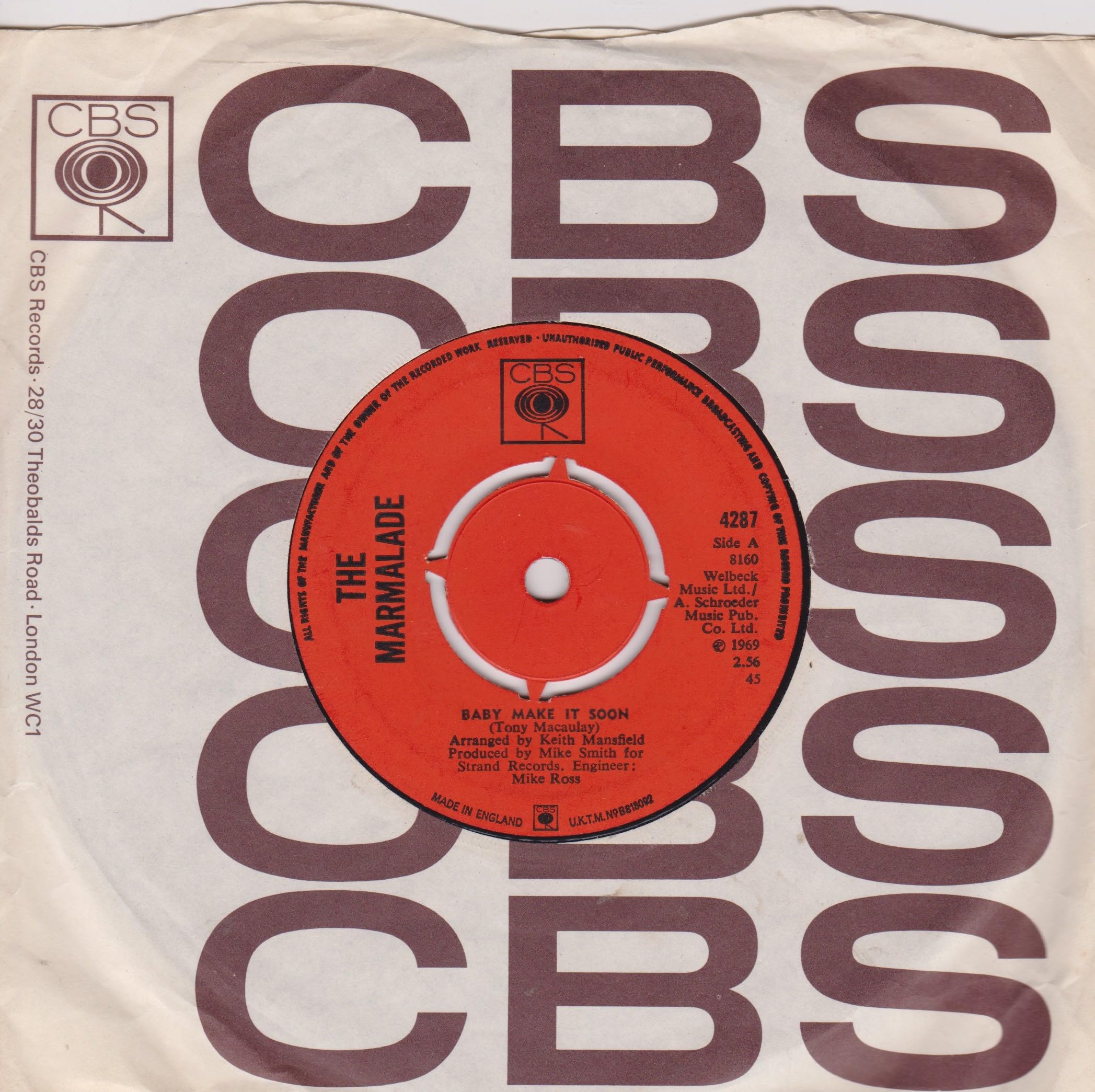 The Marmalade - Baby Make It Soon (CBS 1969) 7" vinyl single VG/VG