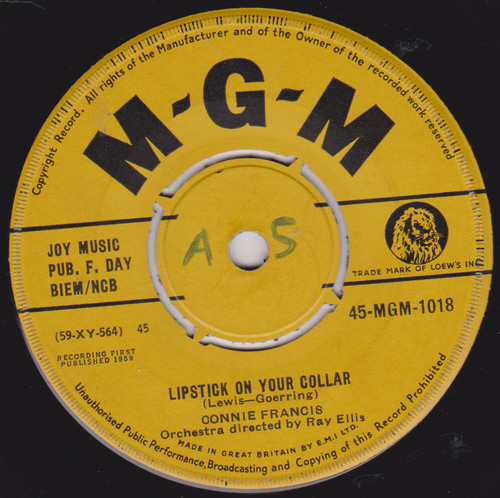 Connie Francis – Lipstick On Your Collar (MGM 1959) 7" vinyl single VG/-