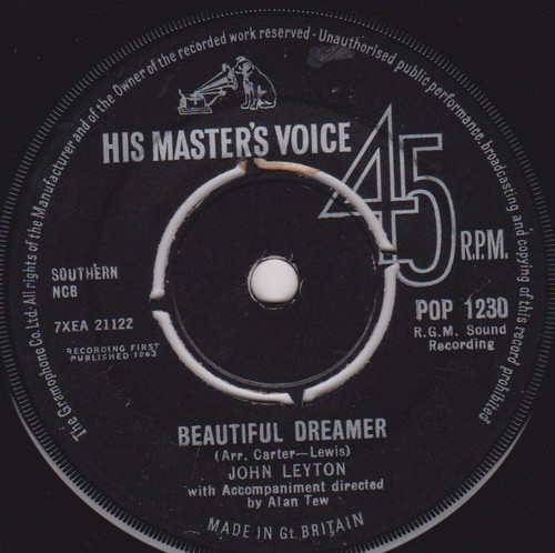 John Leyton - Beautiful Dreamer (HMV 1963) 7" vinyl single VG/-
