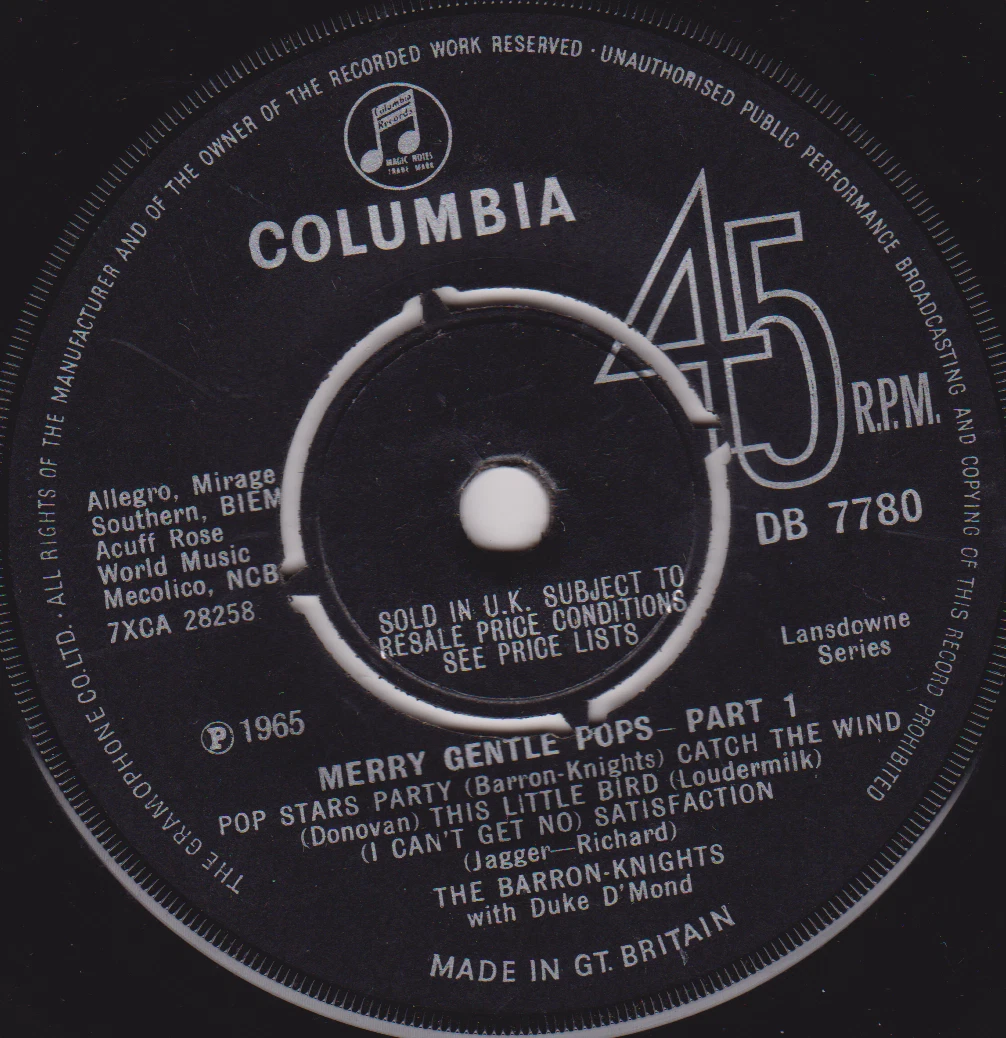 Barron-Knights With Duke D'Mond – Merry Gentle Pops (1965) 7" vinyl single VG