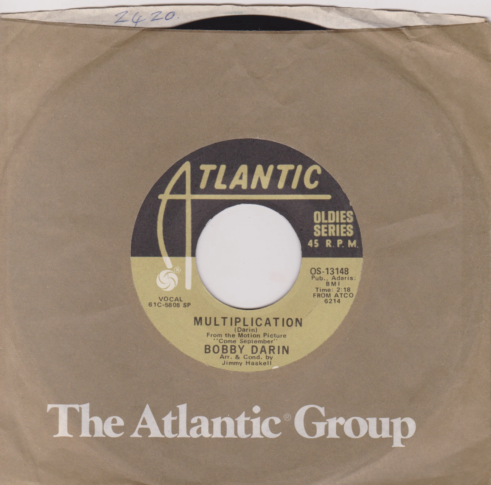 Bobby Darin ‎– Multiplication (Atlantic) 7" vinyl single VG/VG US jukebox