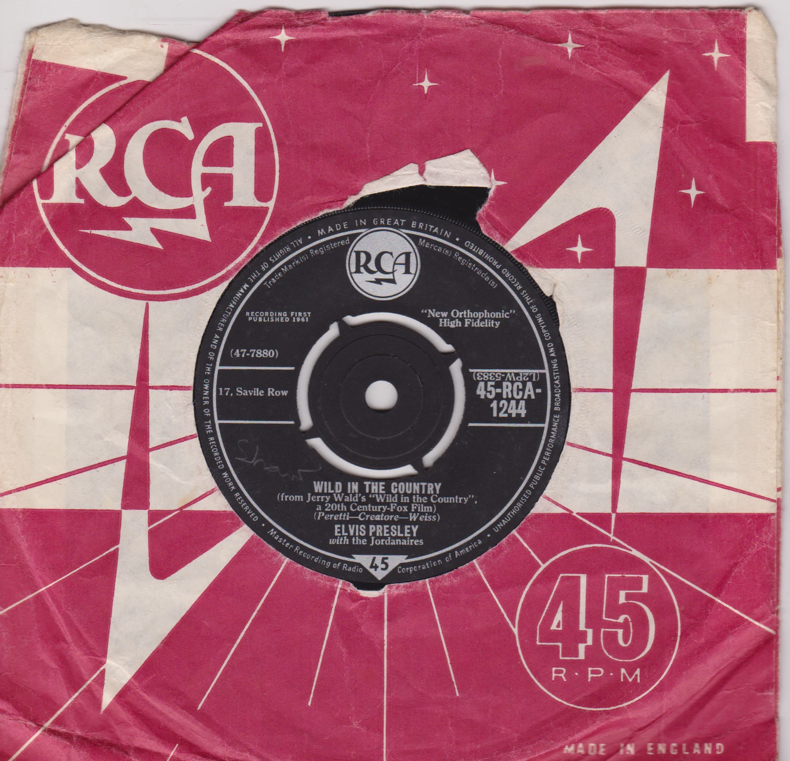 Elvis Presley – Wild In The Country (RCA 1961) 7" vinyl single VG/G
