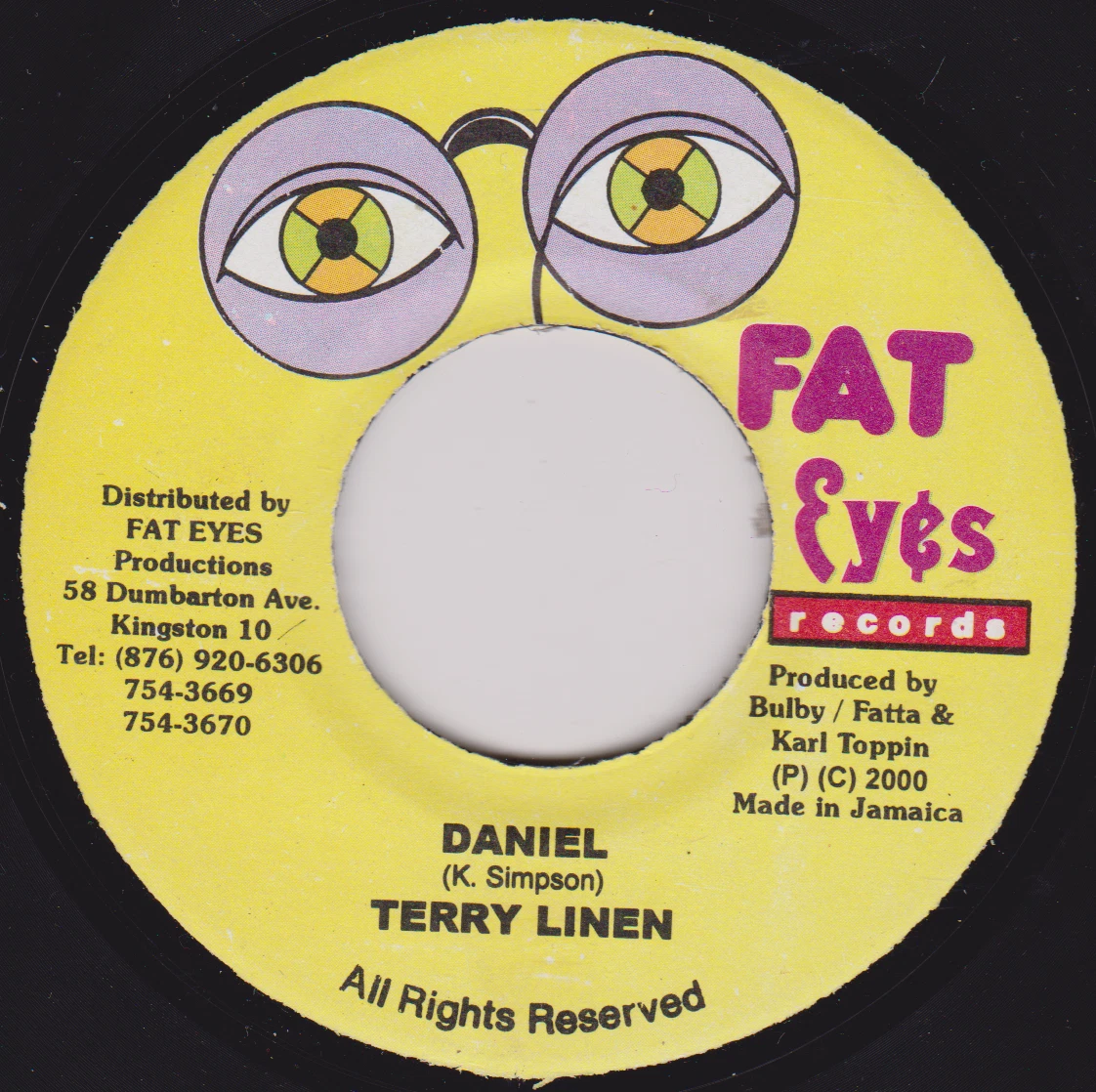 Terry Linen – Daniel (Fat Eyes 2000) 7" vinyl single VG/- Jamaica jukebox