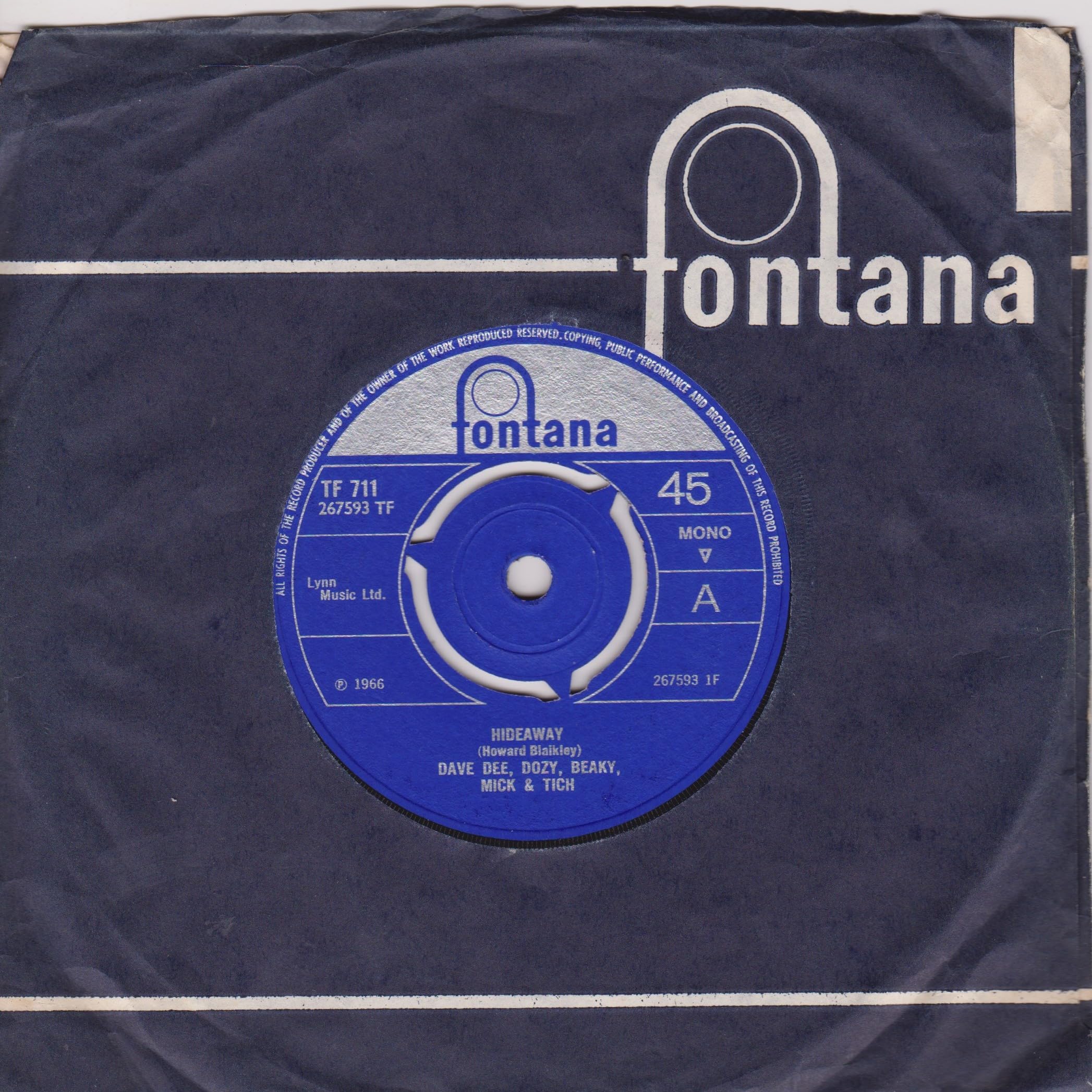 Dave Dee, Dozy, Beaky, Mick & Tich – Hideaway (Fontana 1966) 7" vinyl single VG/VG