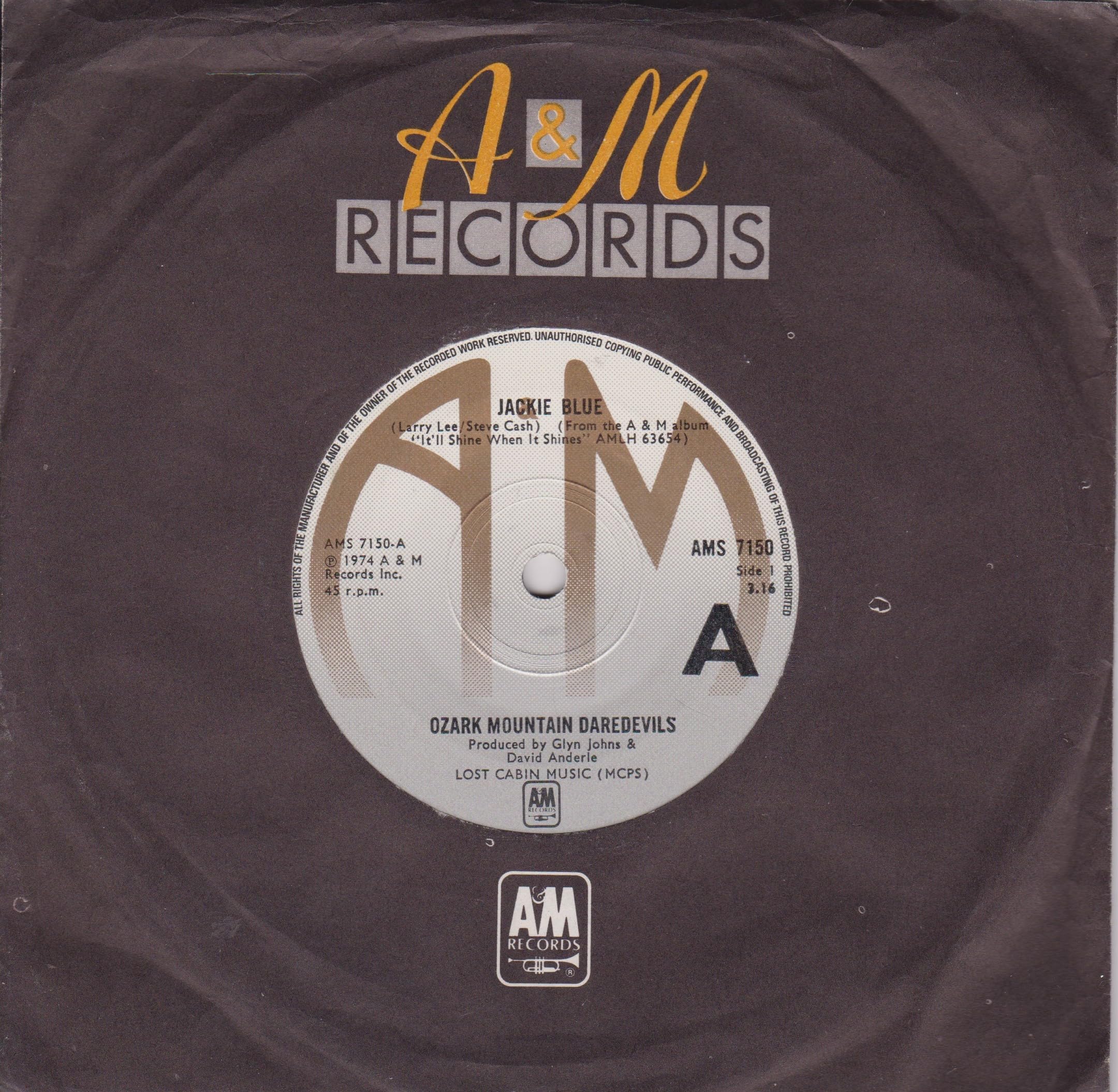 Ozark Mountain Daredevils – Jackie Blue (A&M 1975) 7'' vinyl single VG/VG