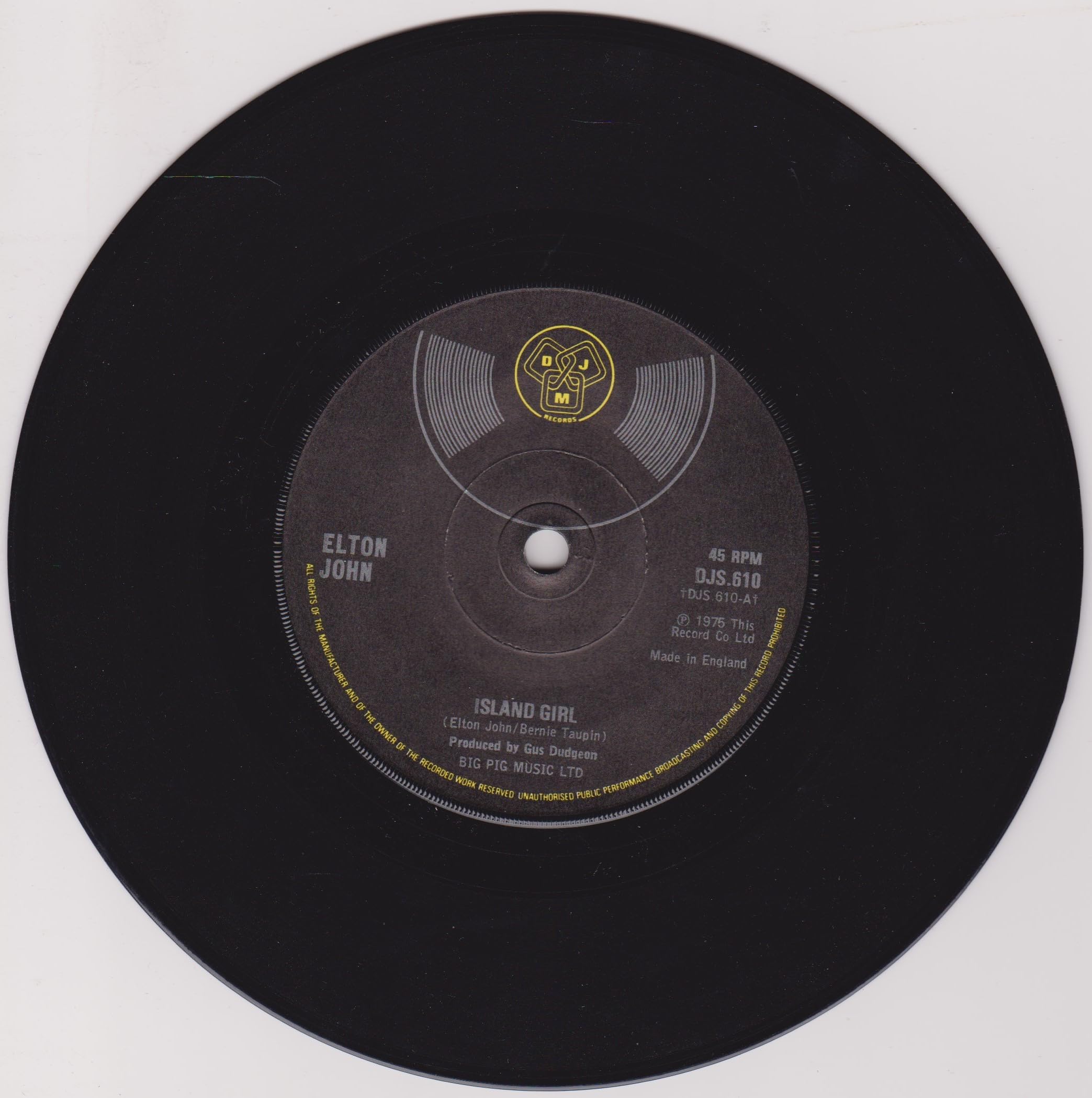 Elton John - Island Girl (DJM 1975) 7" vinyl single VG/VG