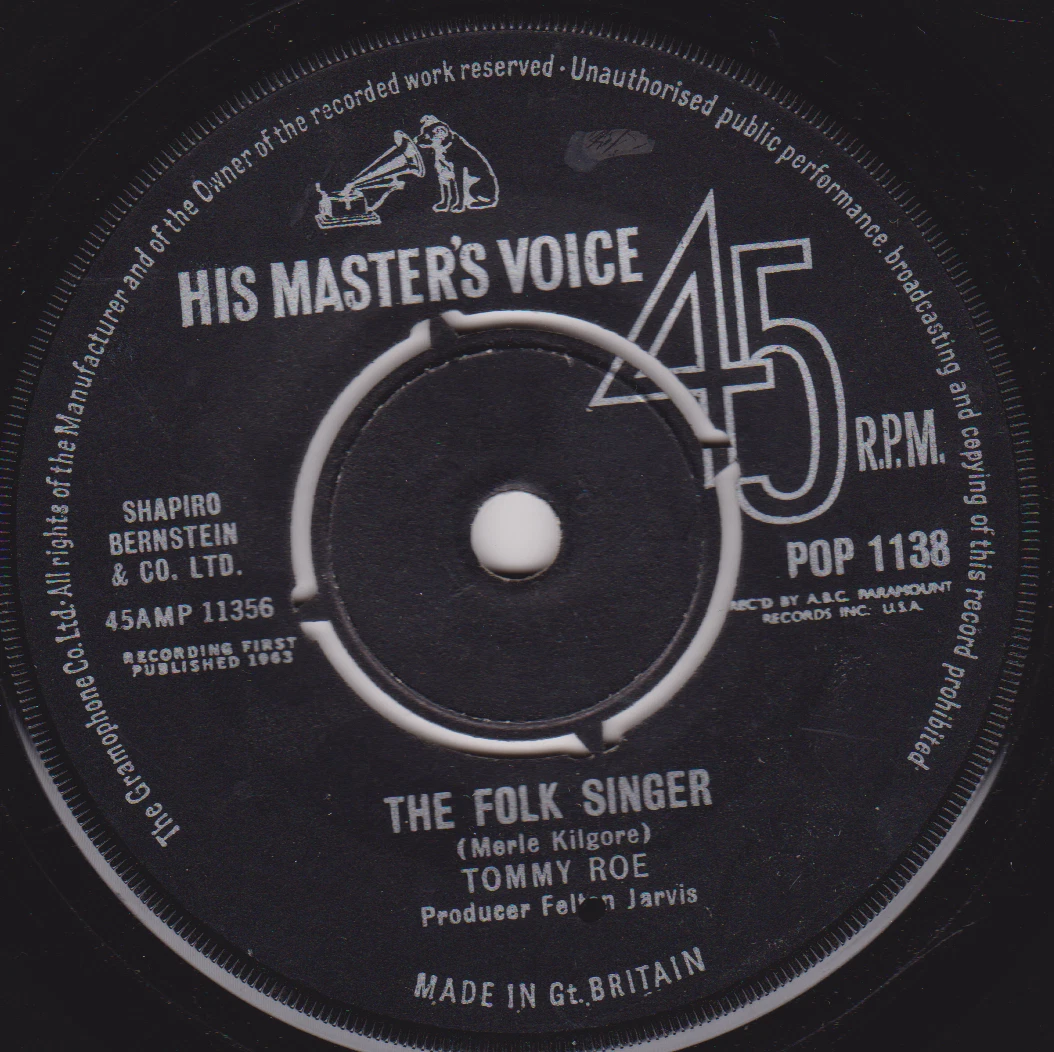 Tommy Roe – The Folk Singer (HMV 1963) 7" vinyl single VG/-