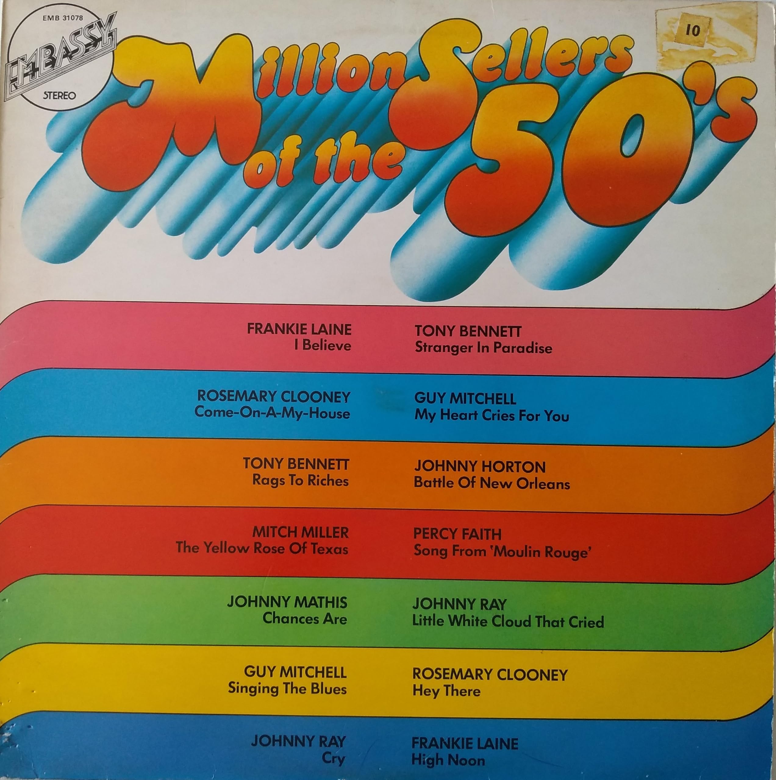 Various – Million Sellers Of The 50's (Embassy 1974) 12" vinyl LP VG/G+