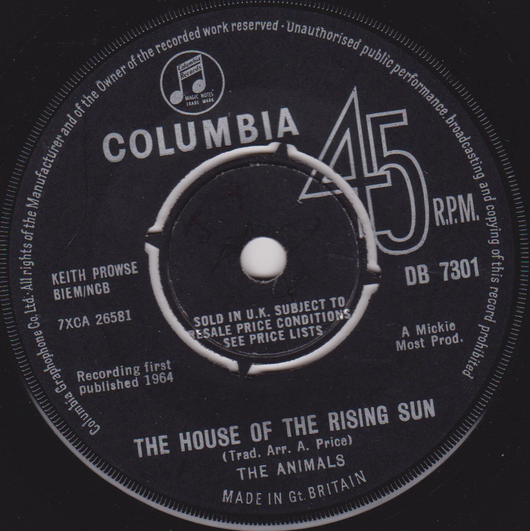The Animals – The House Of The Rising Sun (Columbia 1964) 7" vinyl single VG/-