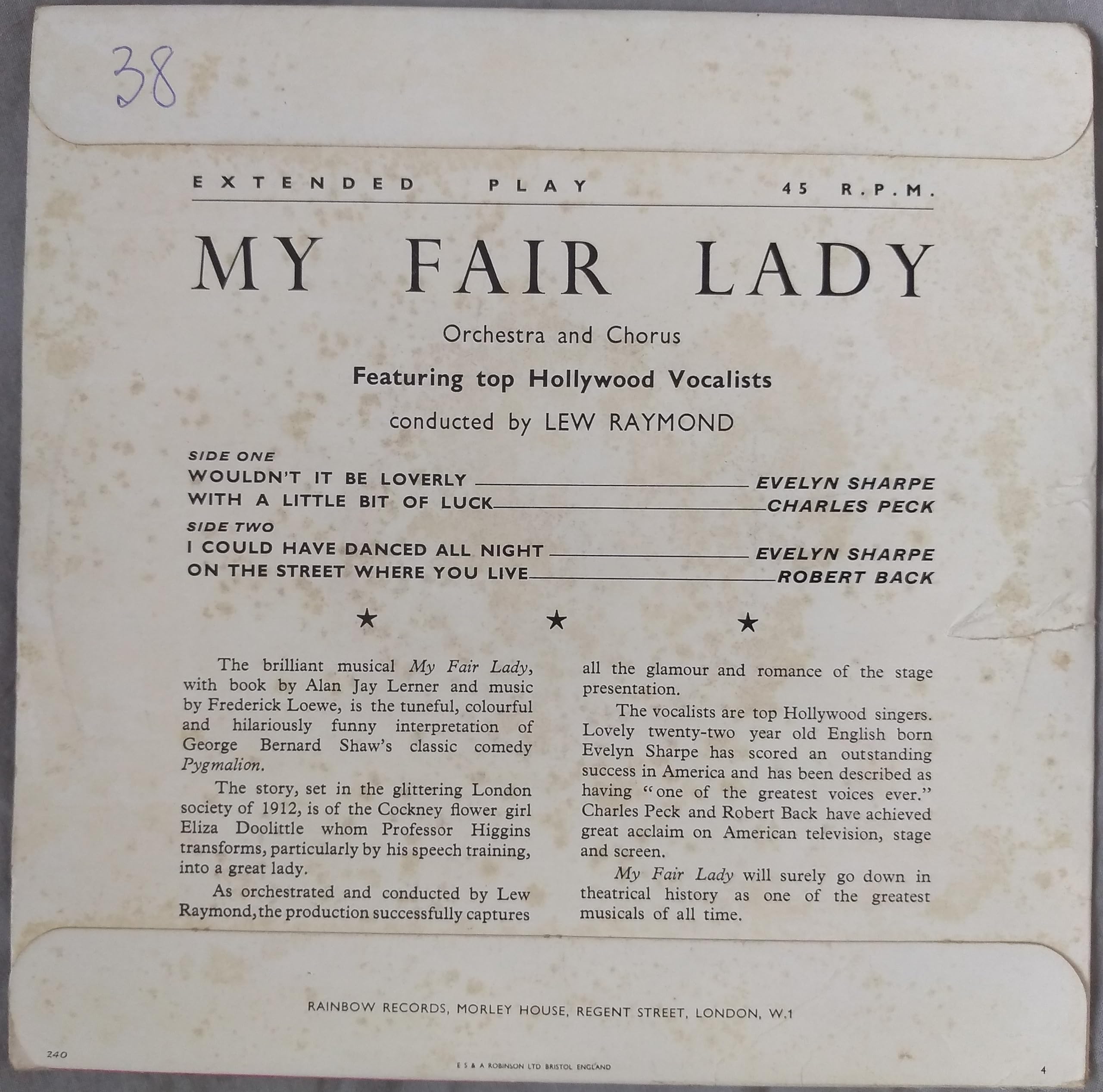 Various - My Fair Lady (Rainbow Max-Fi 1958) 7" vinyl EP VG/VG