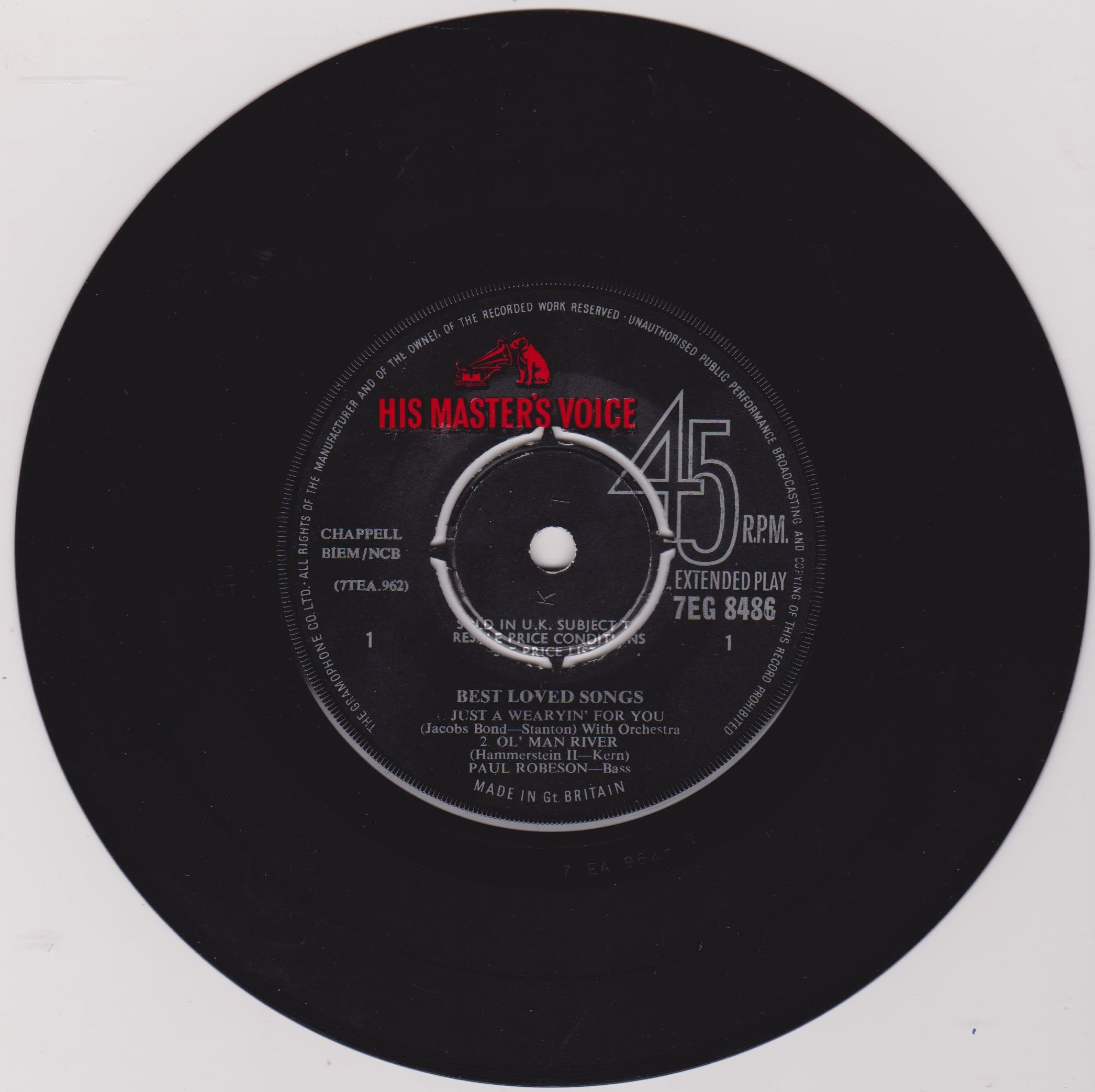 Paul Robeson ‎– Best Loved Songs (HMV) 7" vinyl EP VG/VG