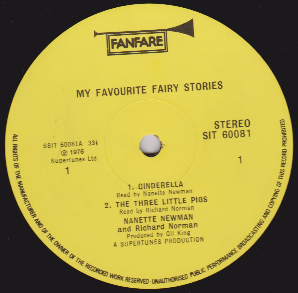Nanette Newman And Richard Norman ‎– My Favourite Fairy Stories (Fanfare 1976) 12" vinyl LP VG/VG