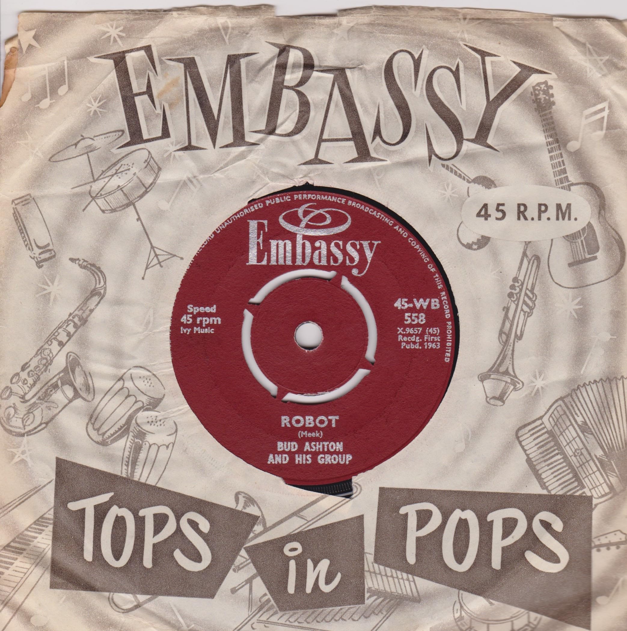 Bud Ashton And His Group ‎– Foot Tapper / Robot (Embassy 1963) 7" vinyl single VG/VG