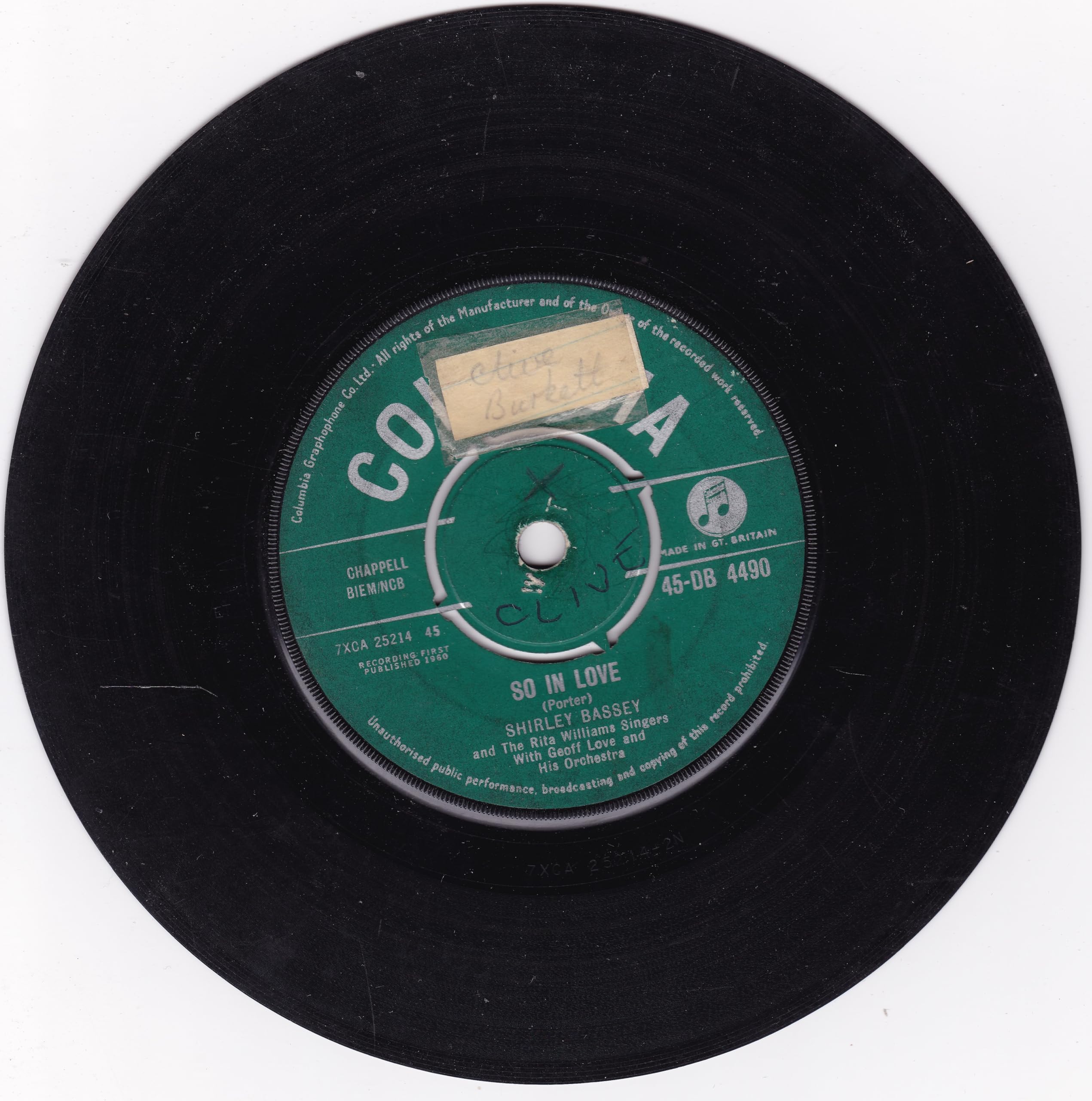 Shirley Bassey With The Rita Williams Singers And Geoff Love & His Orchestra ‎– As Long As He Needs Me (Columbia 1960) 7" vinyl single VG/-