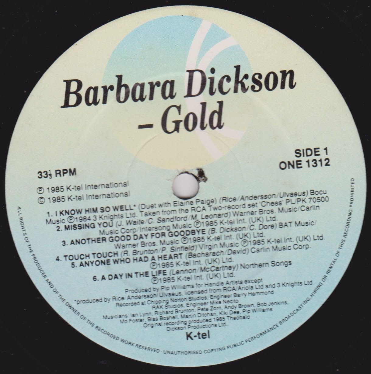 Barbara Dickson – Gold (K-Tel 1985) 12" vinyl LP VG/VG