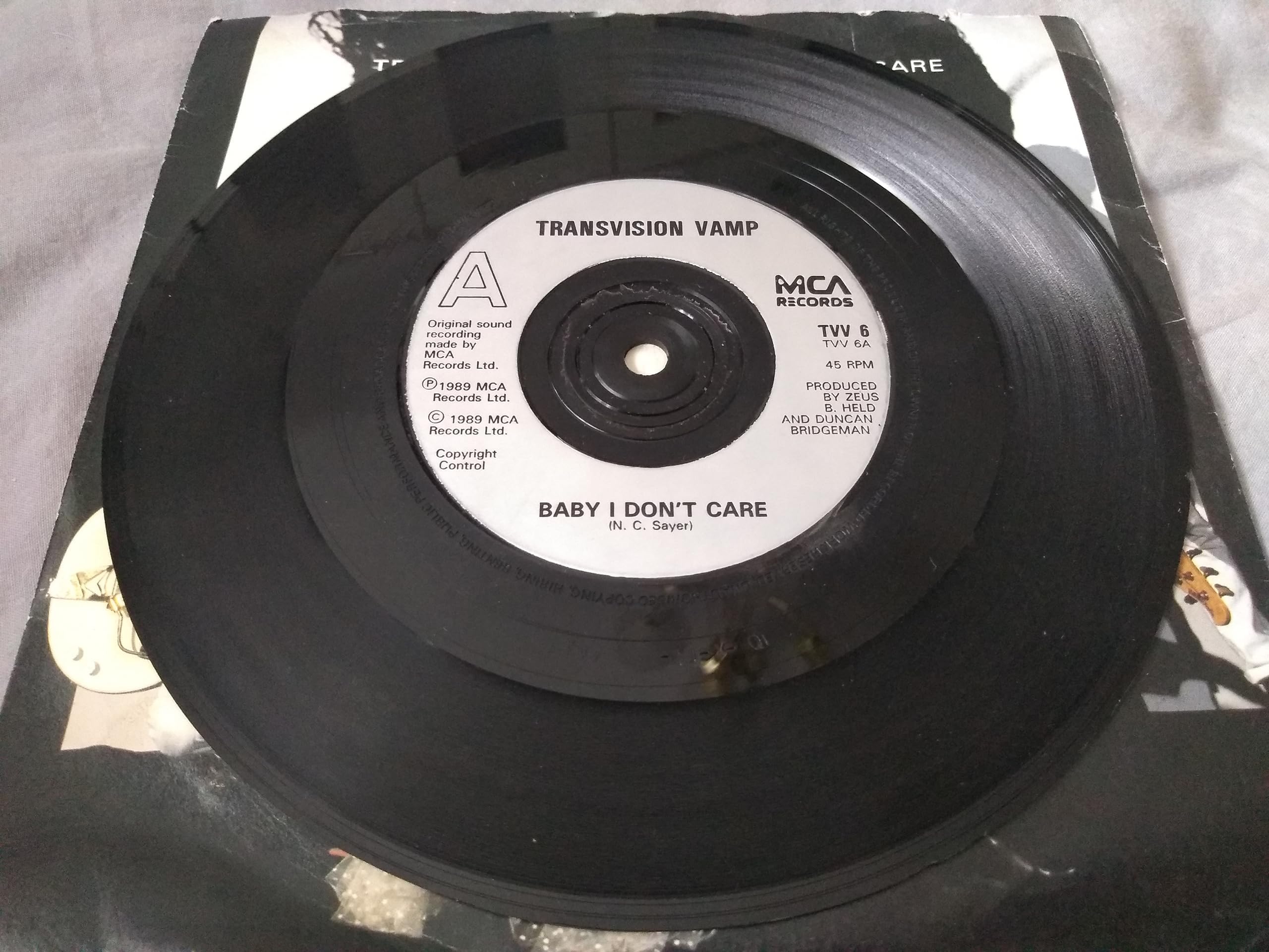 Transvision Vamp – Baby I Don't Care (MCA 1989) 7" vinyl single VG/VG
