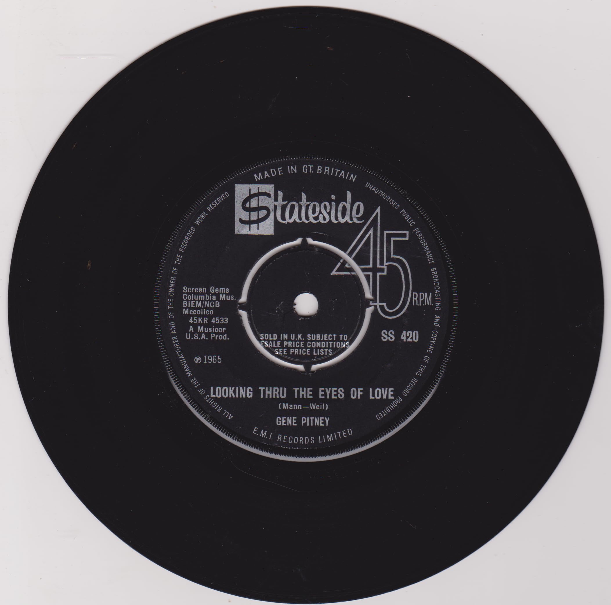 Gene Pitney – Looking Thru The Eyes Of Love (Stateside 1965) 7" vinyl single VG/-