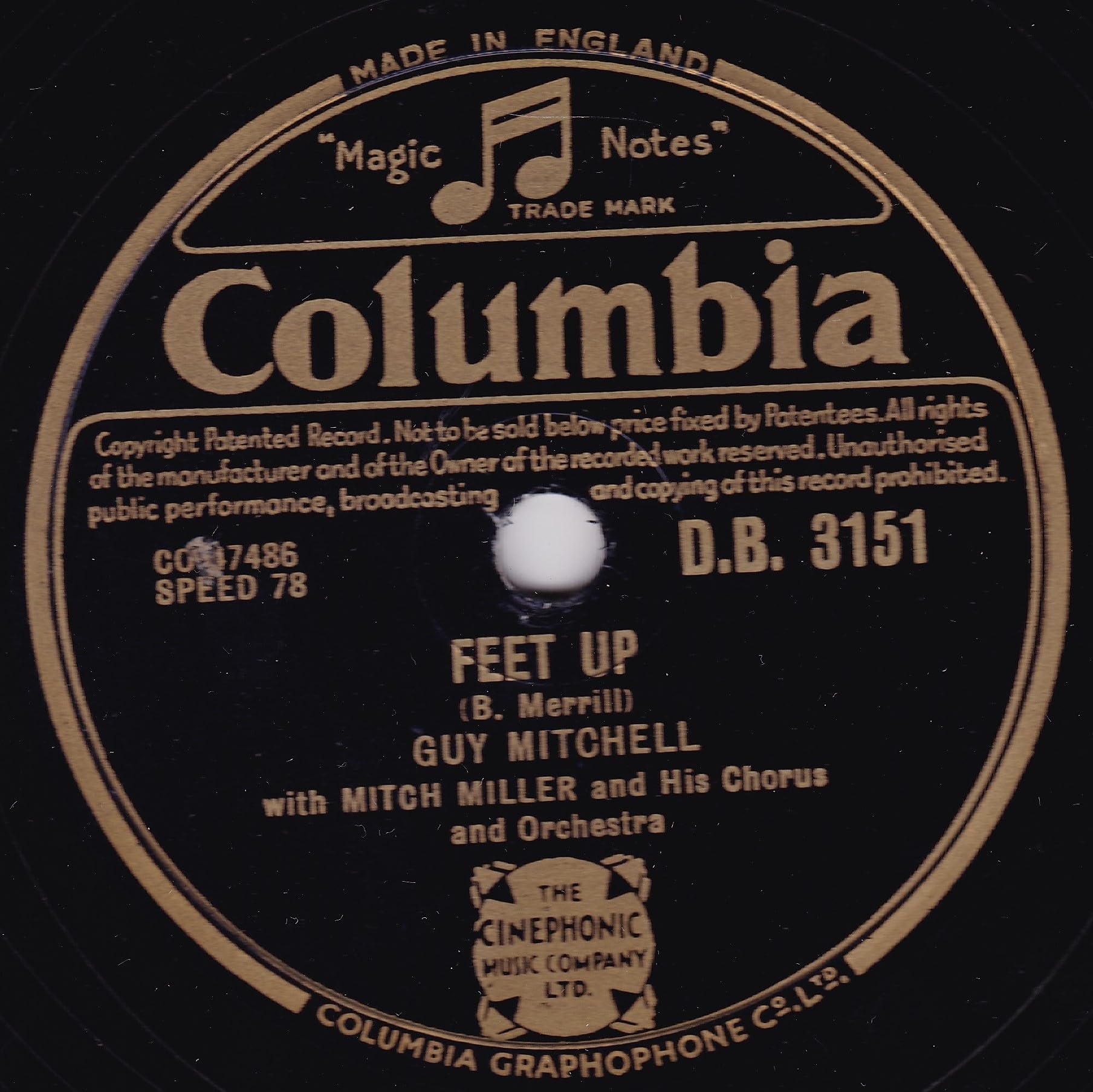 Guy Mitchell – Feet Up (Columbia 1952) 10" 78 RPM shellac single VG/-