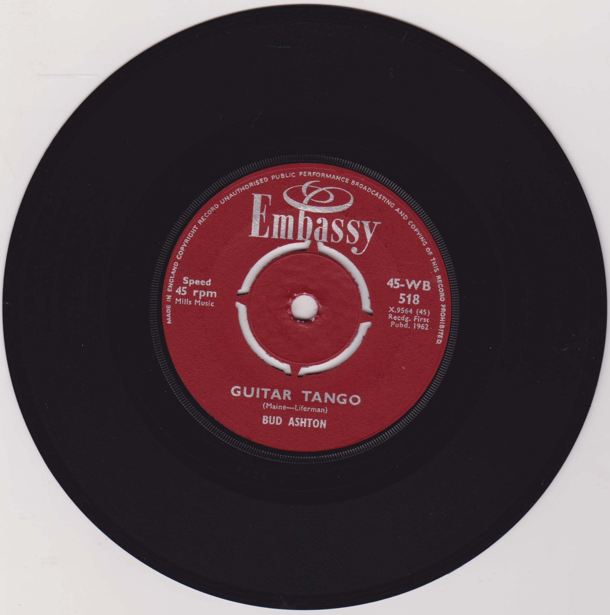 Bud Ashton / Paul Rich ‎– Guitar Tango / Roses Are Red (Embassy 1962) 7" vinyl single VG/VG