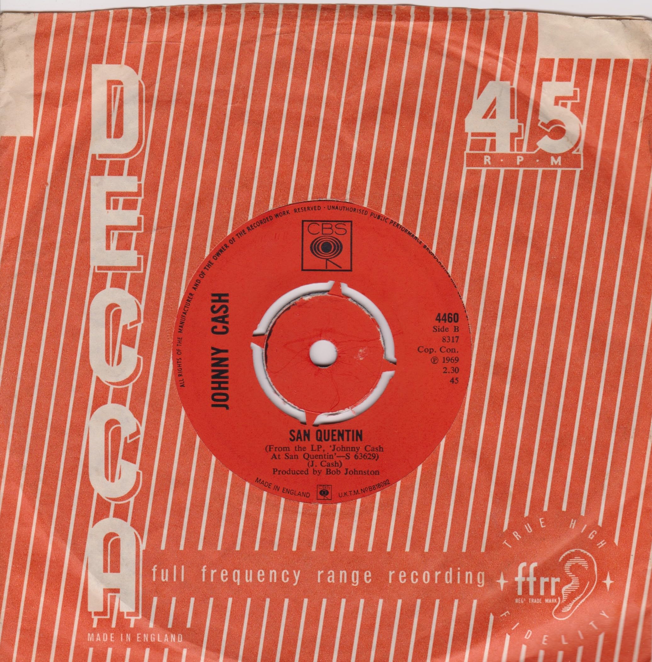 Johnny Cash - A Boy Named Sue (CBS 1959) 7" vinyl single VG/-