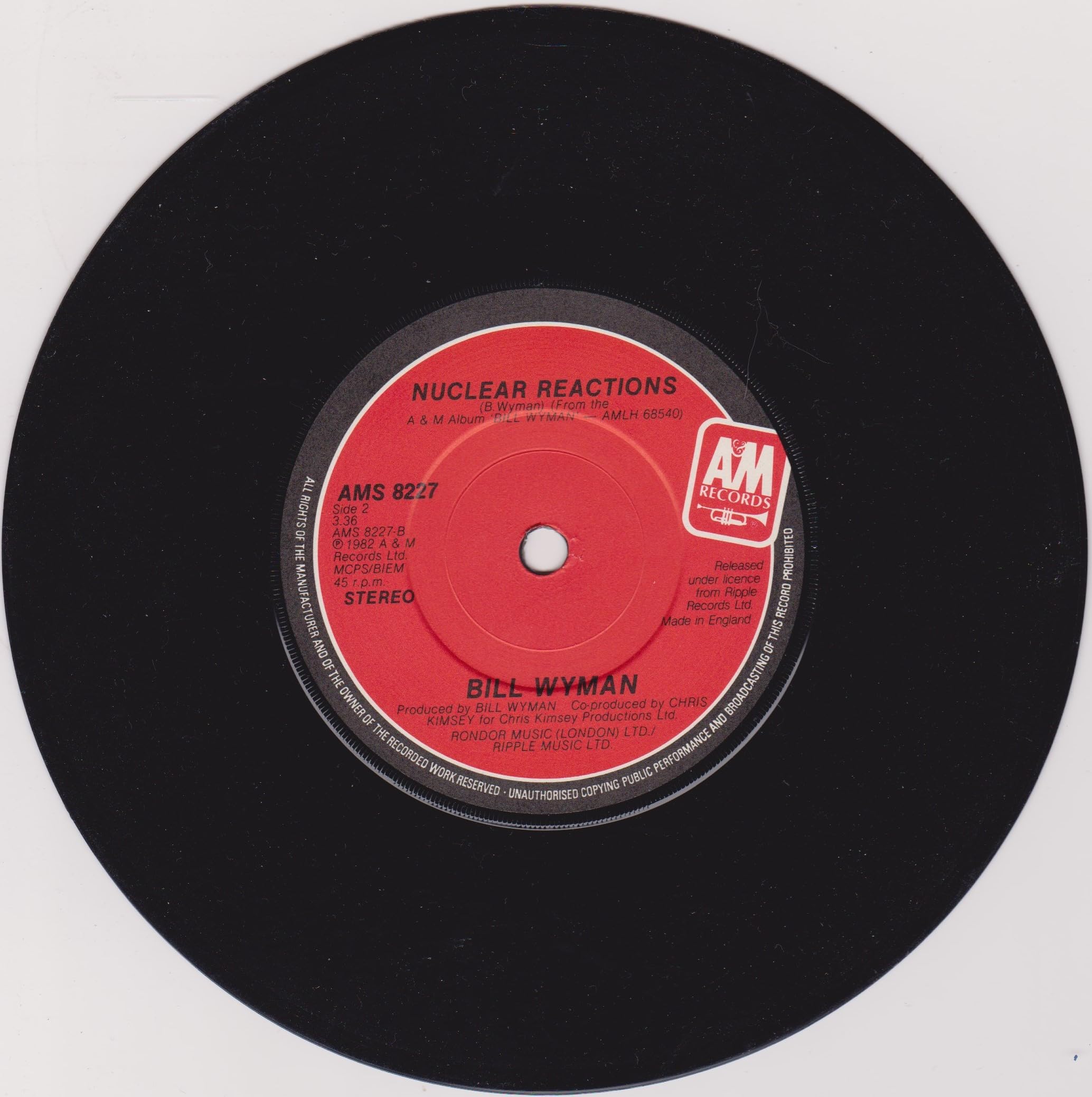 Bill Wyman - Visions (A&M 1982) 7" vinyl single VG/VG