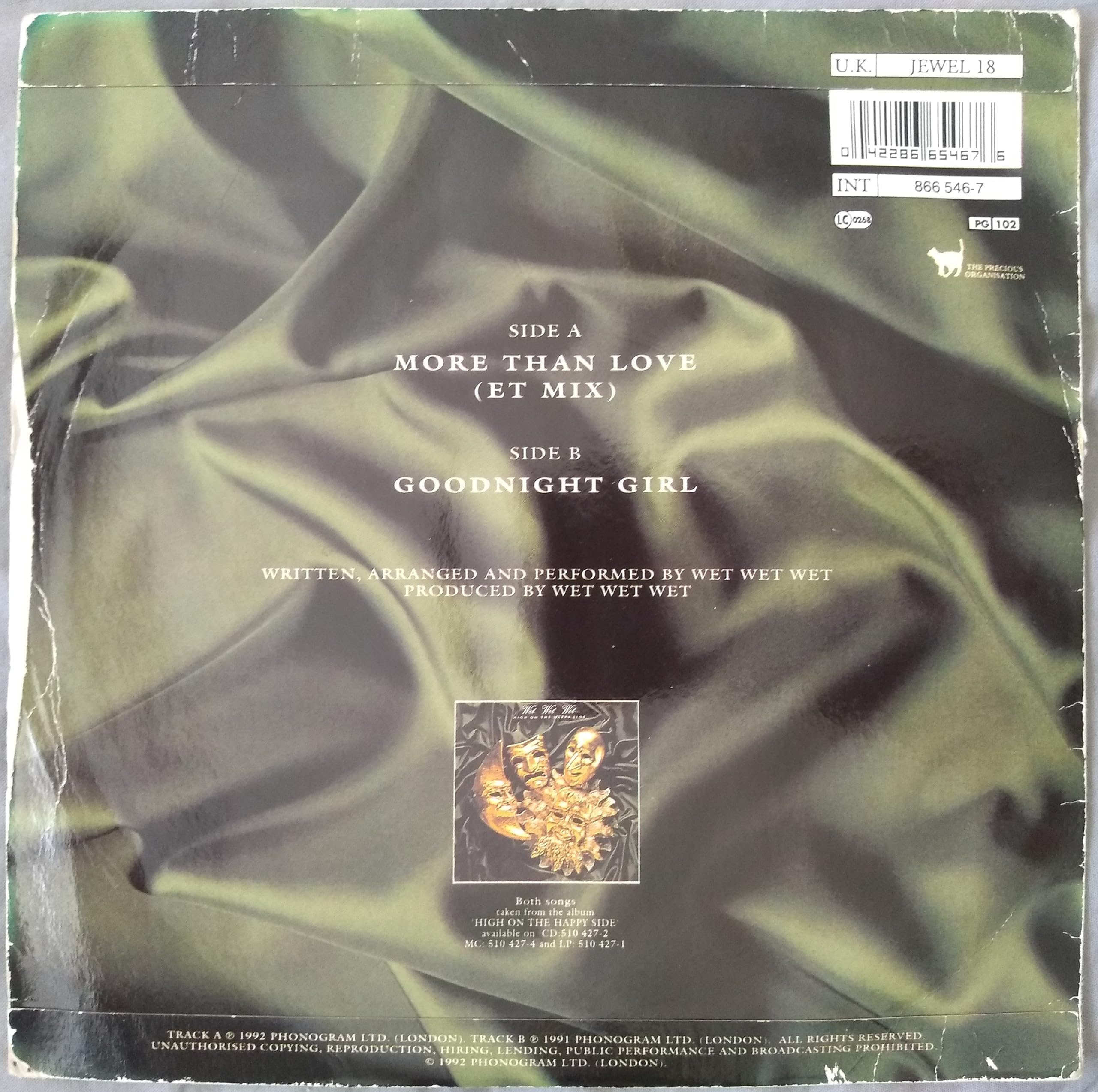 Wet Wet Wet - More Than Love (The Precious Organisation 1992) 7" vinyl single VG/VG