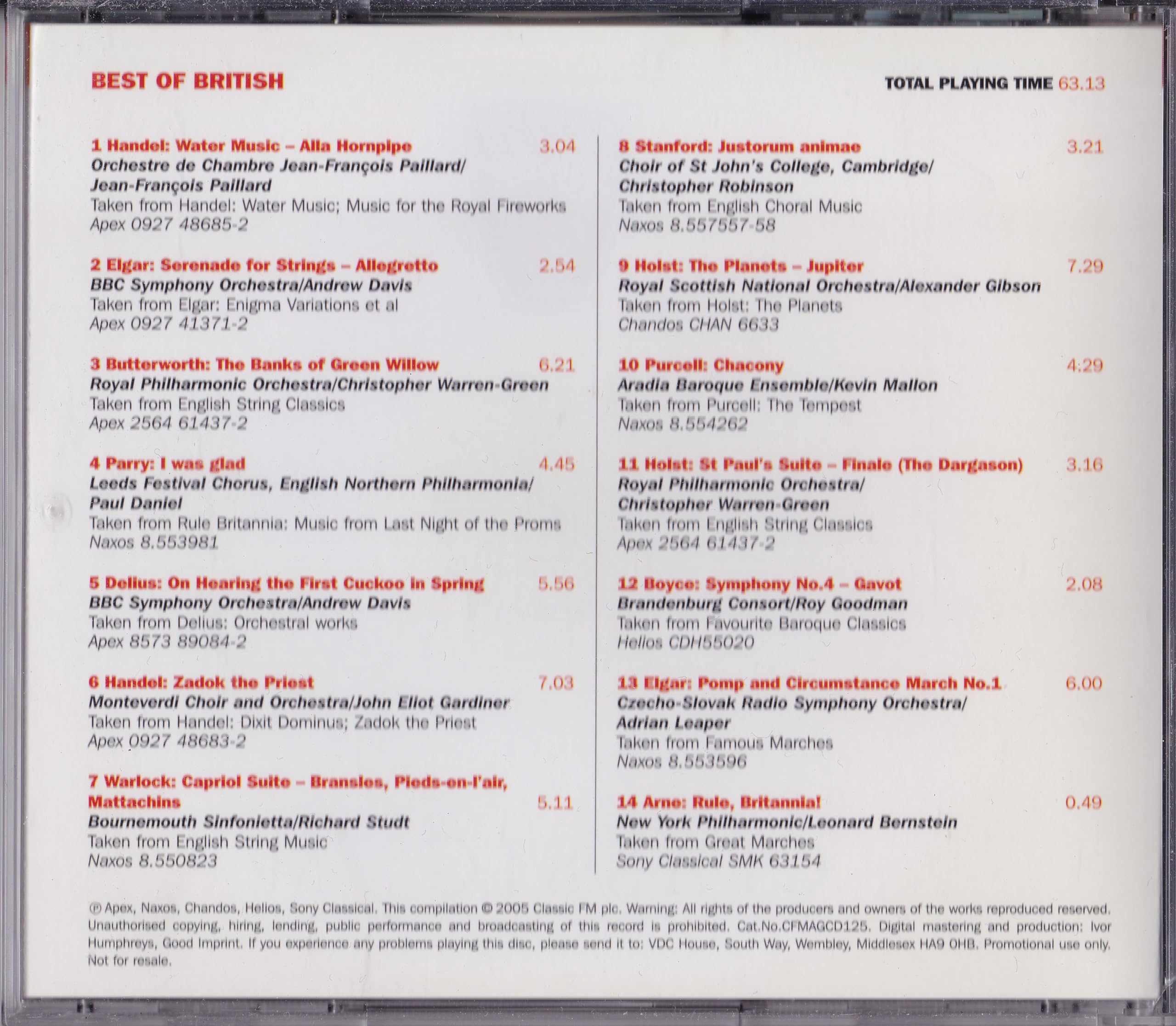 Various - Classic FM: Best of British (2005) CD album
