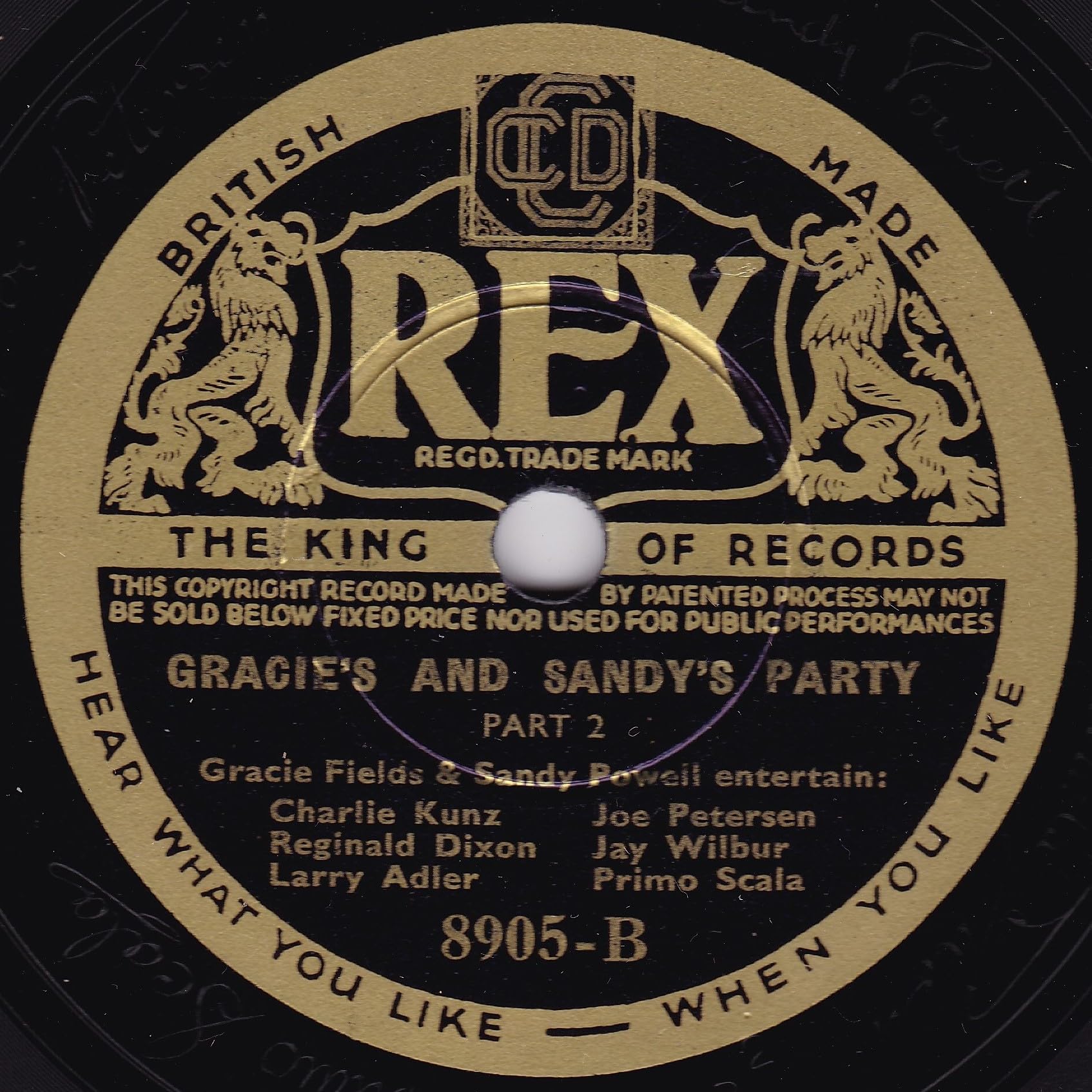 Gracie Fields & Sandy Powell - Gracie's and Sandy's Party, Part 1 (Rex 1936) 10" 78RPM shellac single VG/-