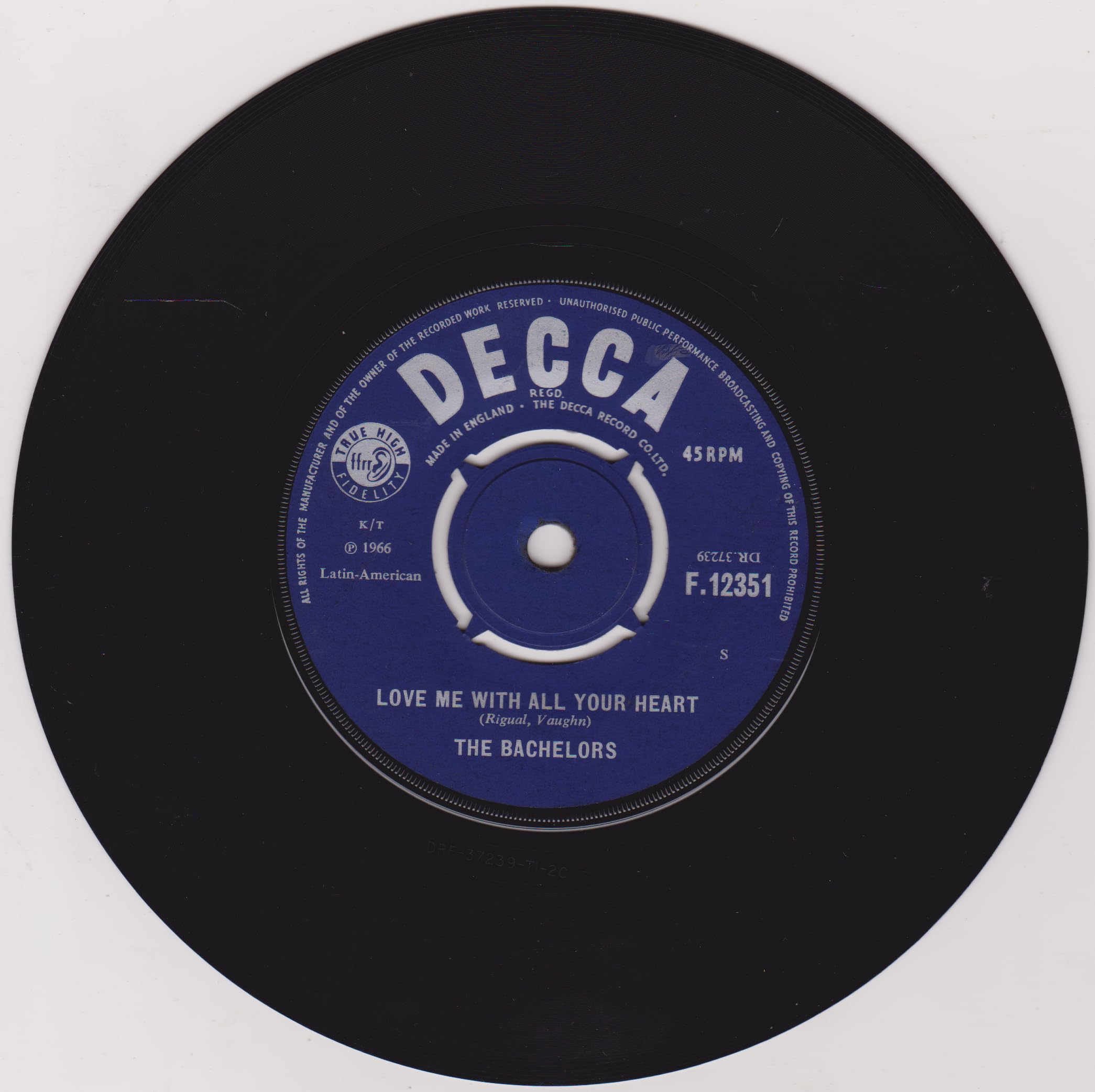 The Bachelors ‎– The Sound Of Silence (Decca 1966) 7" vinyl single VG/-