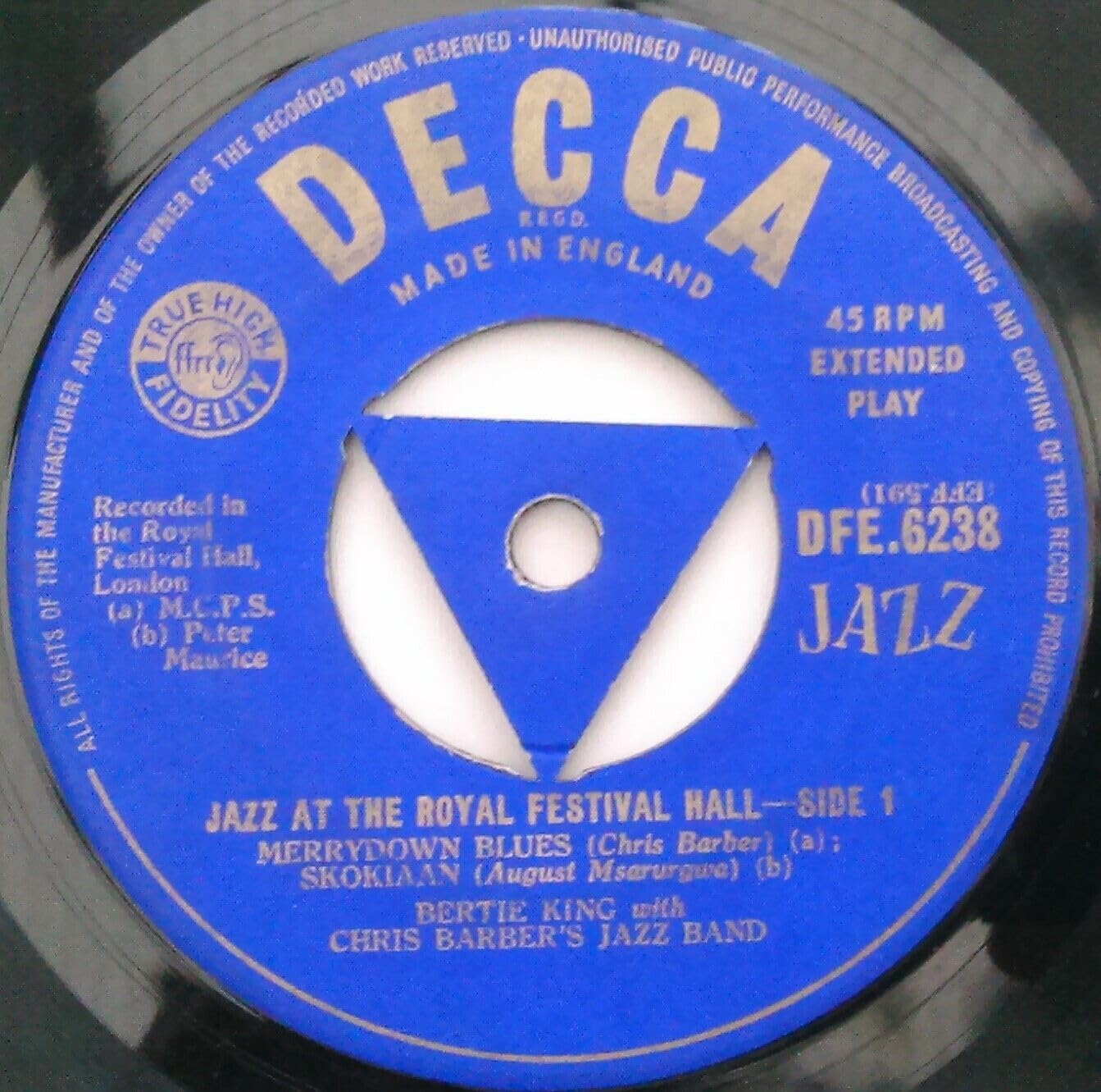 Chris Barber's Jazz Band With Bertie King – Jazz At The Royal Festival Hall (Decca 1955) 7" vinyl EP VG/-