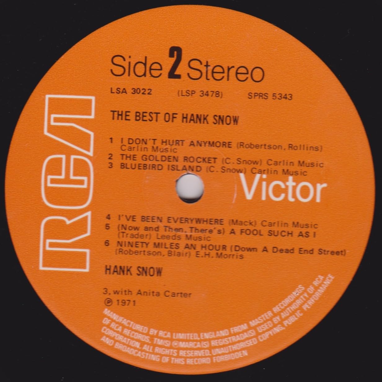 The Best of Hank Snow (RCA 1971) 12" vinyl LP VG/VG