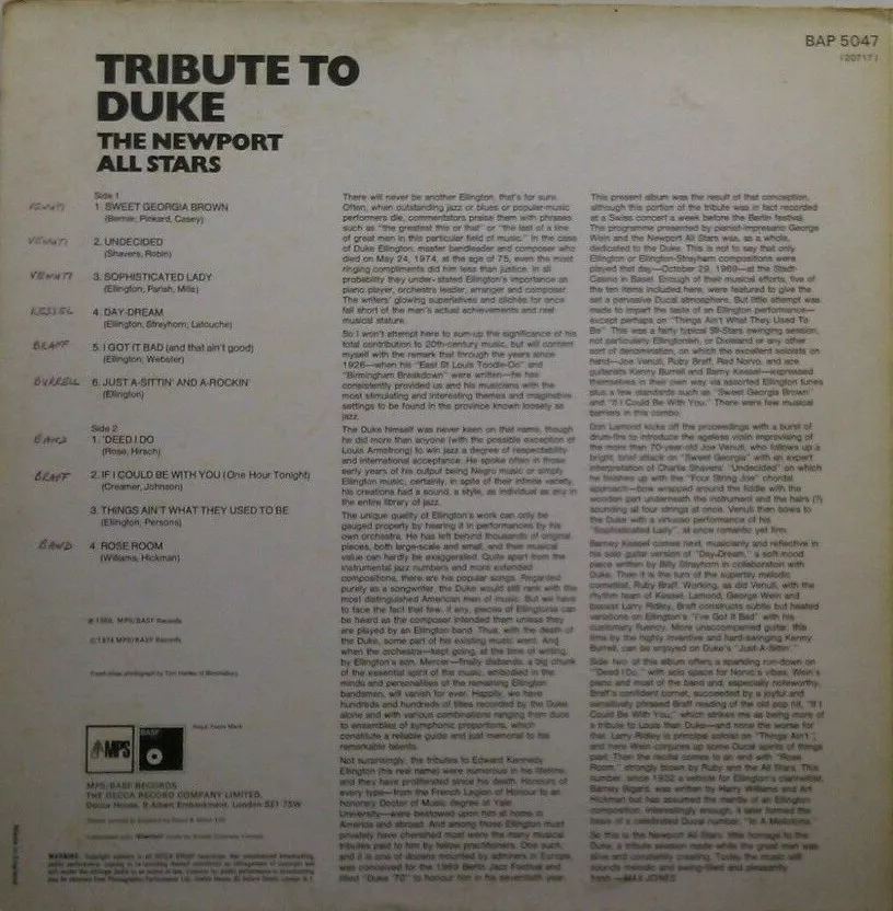  The Newport All Stars – Tribute To Duke (MPS, 1974) 12" vinyl LP VG/VG