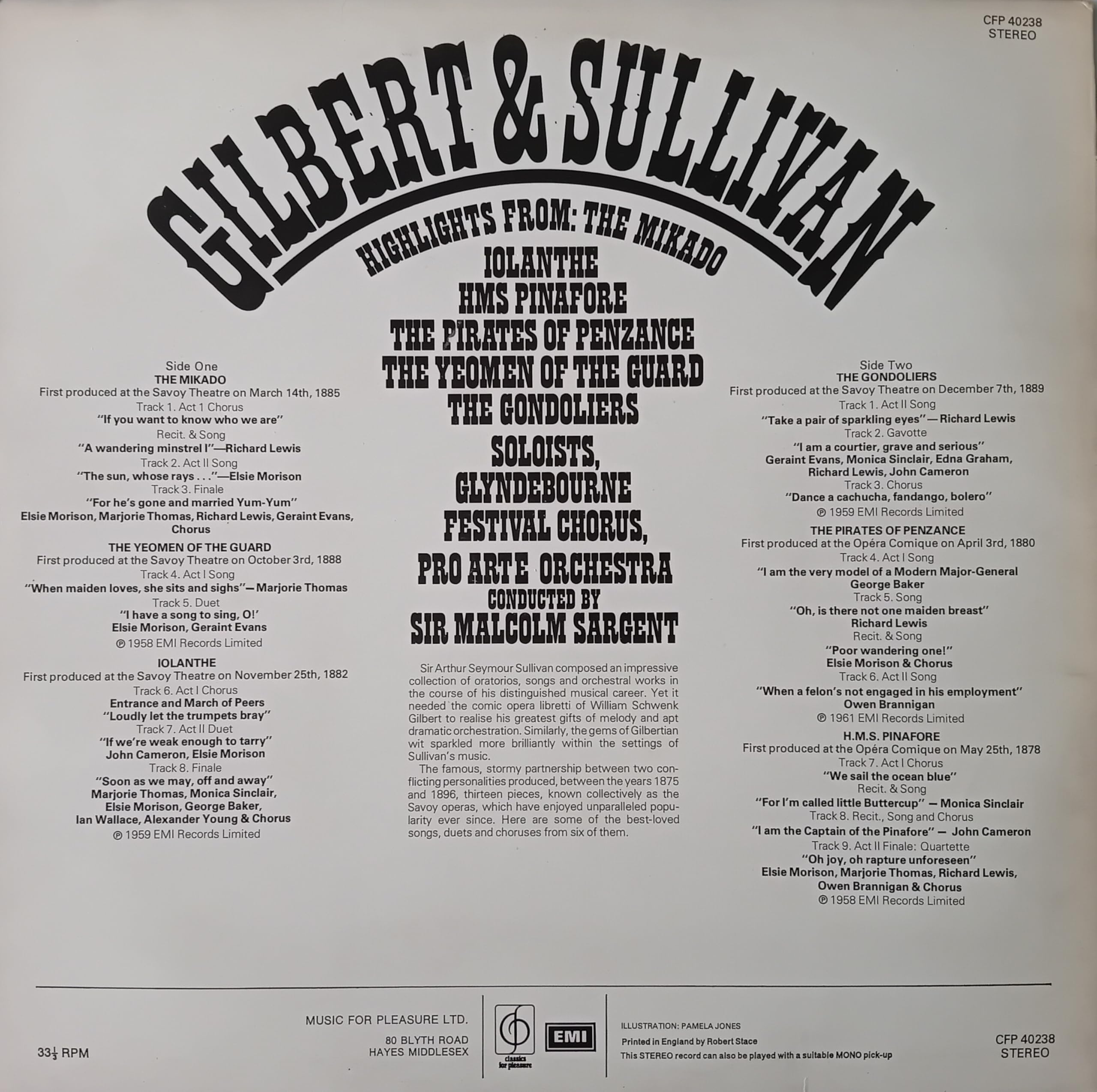 Gilbert & Sullivan, Glyndebourne Festival Chorus - Highlights From: The Mikado, Iolanthe, The Pirates Of Penzance, HMS Pinafore, The Gondoliers 12" vinyl LP VG/VG