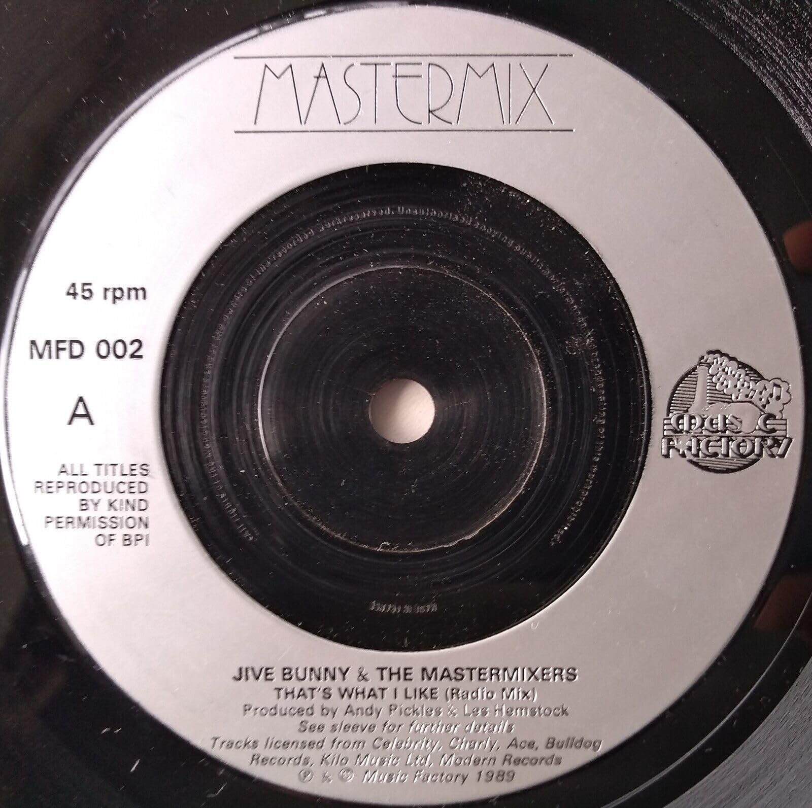 Jive Bunny & The Mastermixers – That's What I Like (Radio Mix) ( Music Factory 1989) 7" vinyl single VG/-