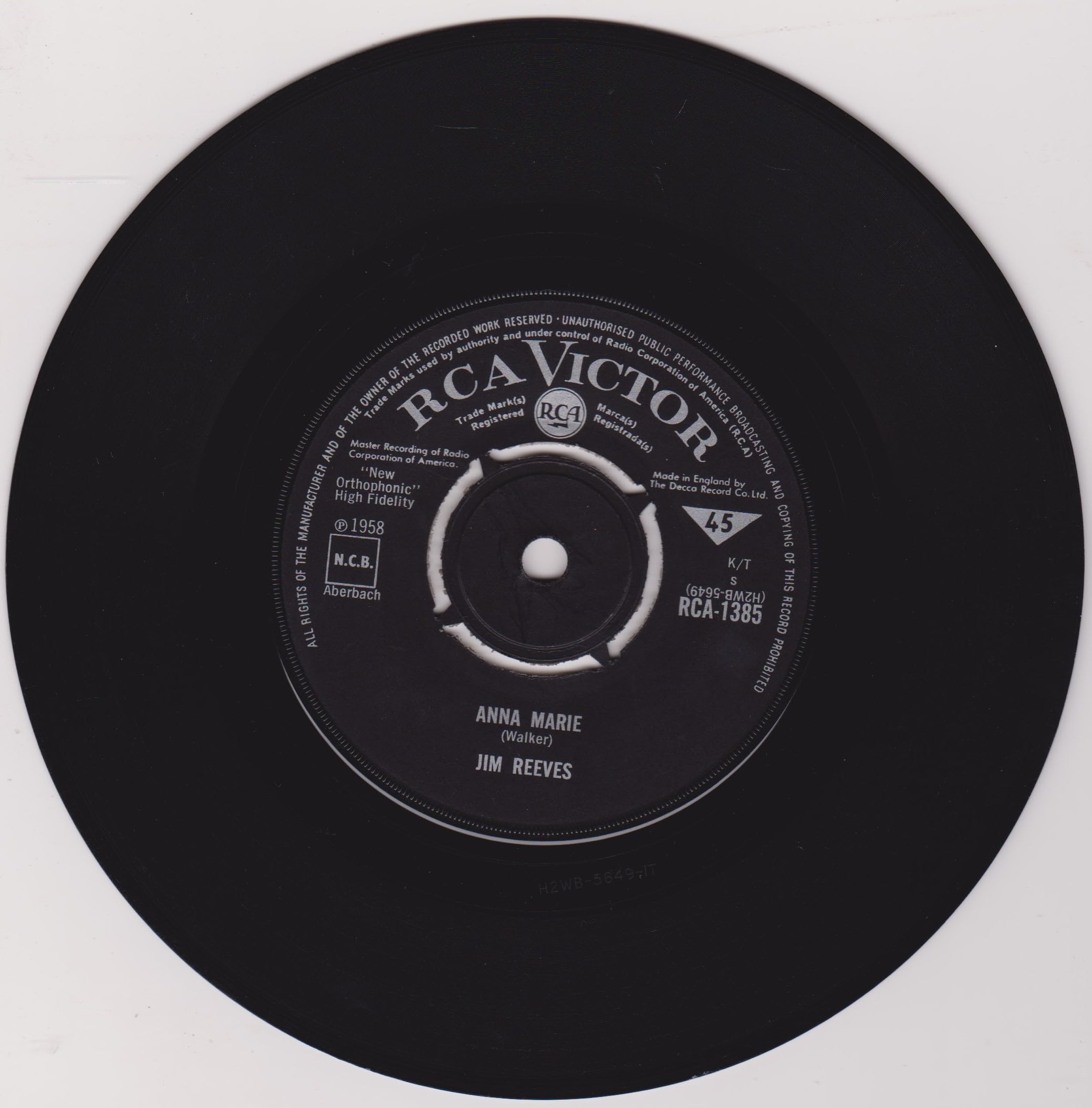 Jim Reeves - I Love You Because (RCA Victor) 7" vinyl single VG/-