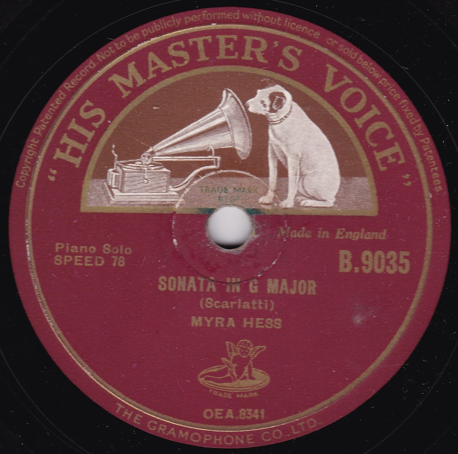 Myra Hess ‎– Jesu, Joy Of Man's Desiring (HMV 1946) 10" 78RPM shellac single VG/-