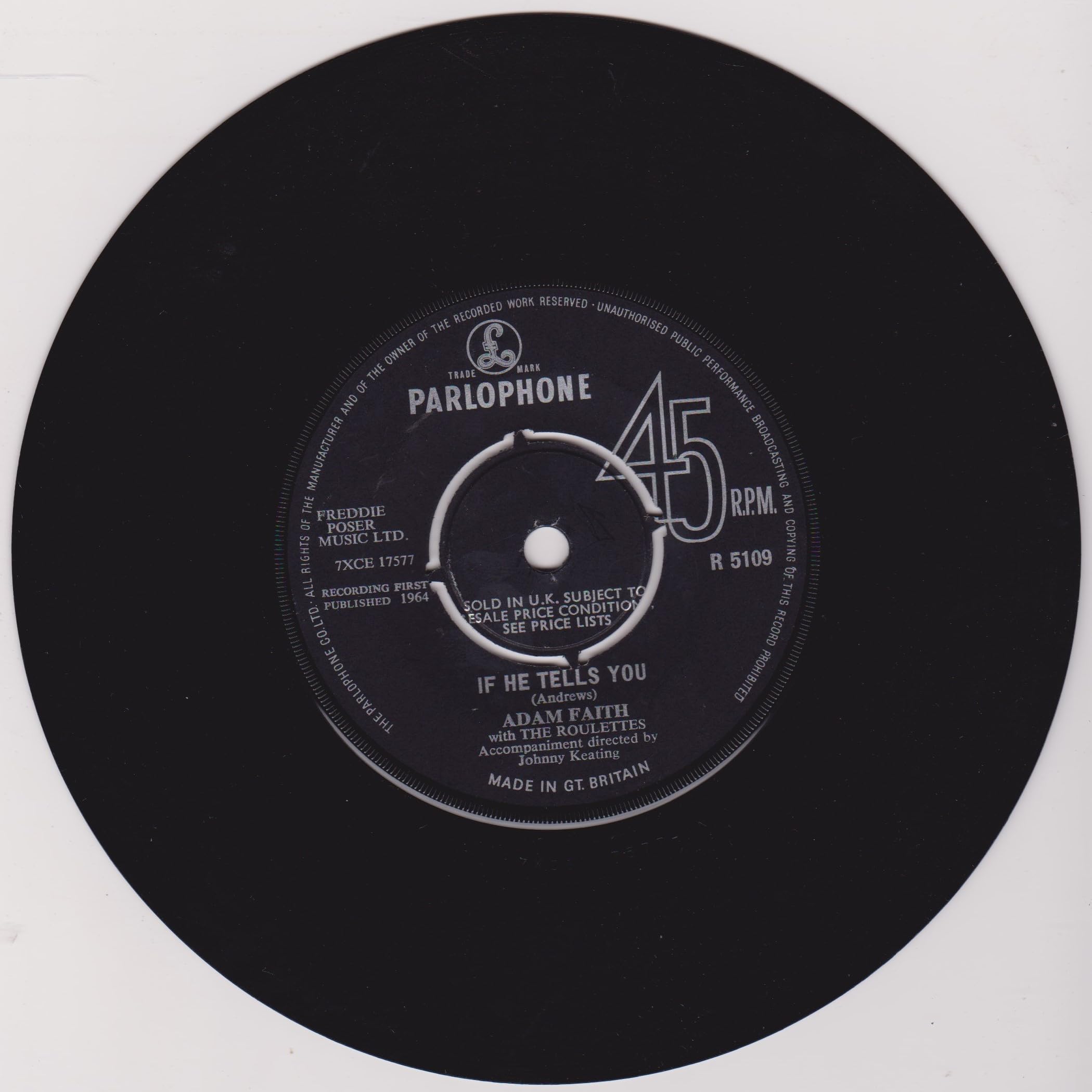 Adam Faith With The Roulettes ‎– If He Tells You (Parlophone 1964) 7" vinyl single VG/G