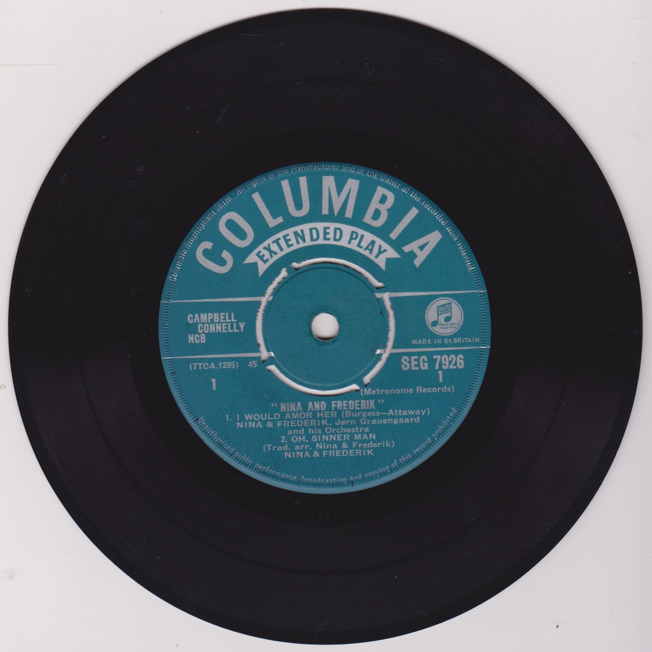 Nina And Frederik ‎– Nina And Frederik (Columbia 1959) 7" vinyl EP VG/VG