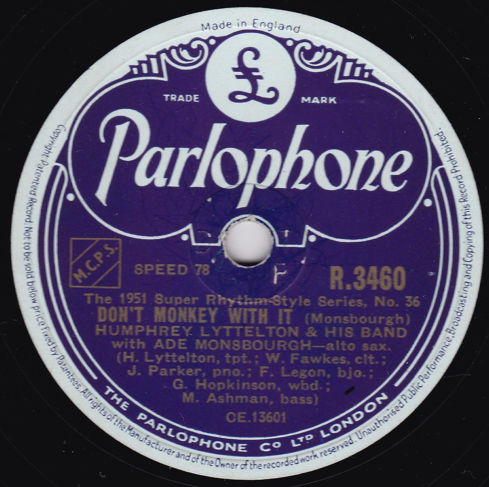 Humphrey Lyttelton & His Band ‎– Hoppin' Mad (Parlophone 1951) 10" 78RPM shellac single VG/-