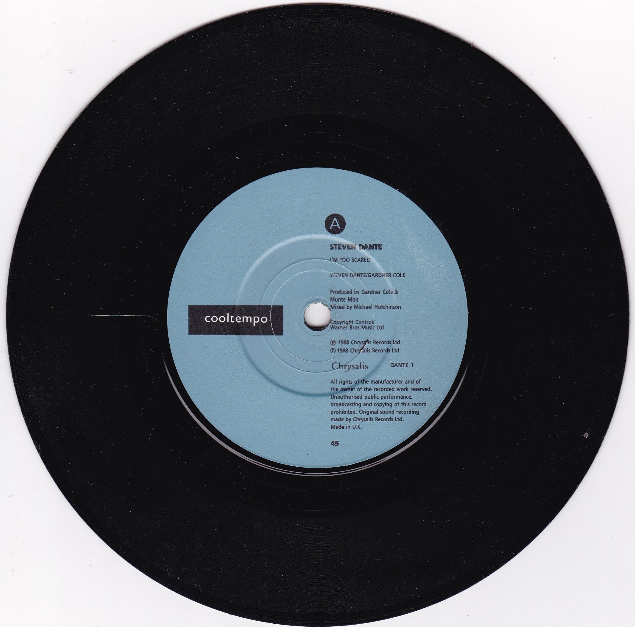 Steven Dante – I'm Too Scared (Cooltempo 1988) 7" vinyl single VG/-