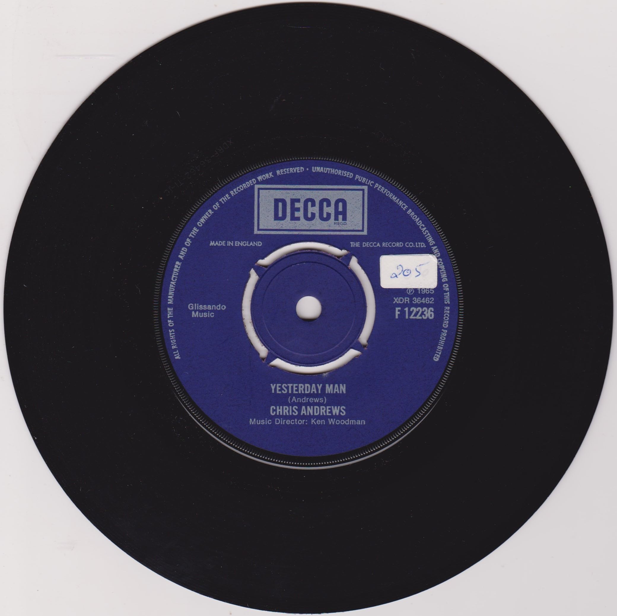 Chris Andrews ‎– Yesterday Man (Decca) 7" vinyl single VG/VG