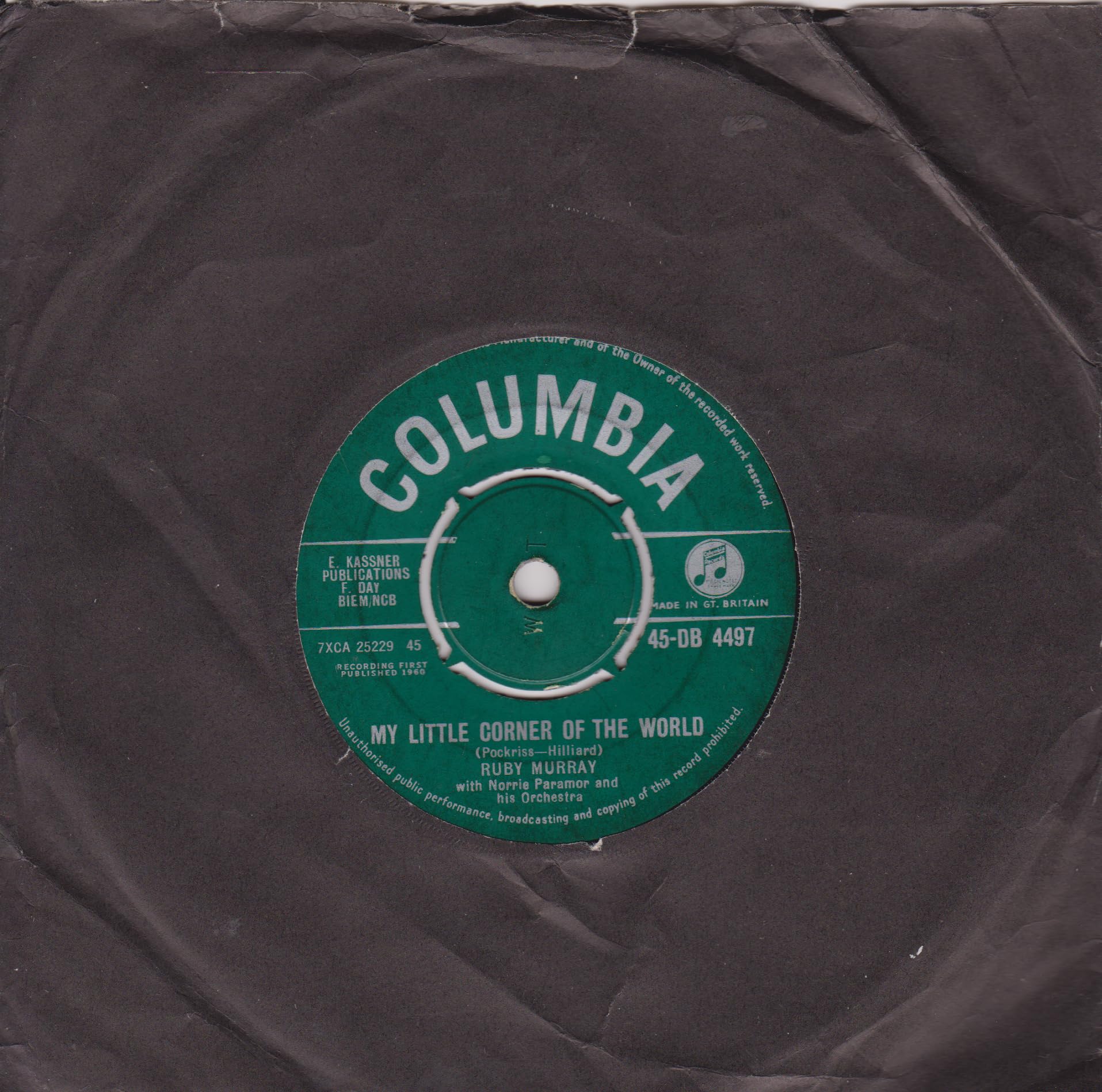 Ruby Murray - My Little Corner Of The World (Colombia 1960) 7" vinyl single VG/-