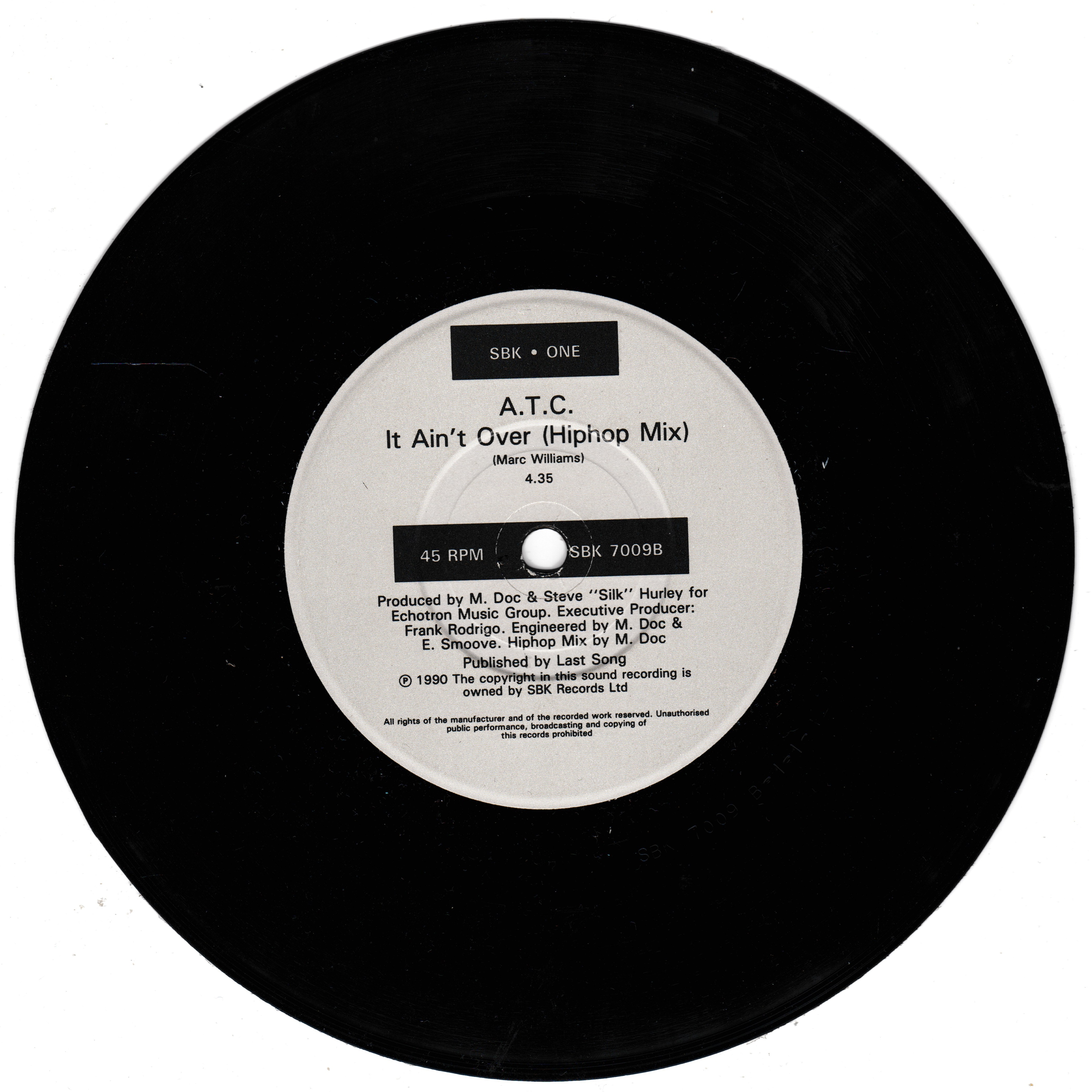 ATC ‎– It Ain't Over (1990) 7" vinyl P/S single VG/VG